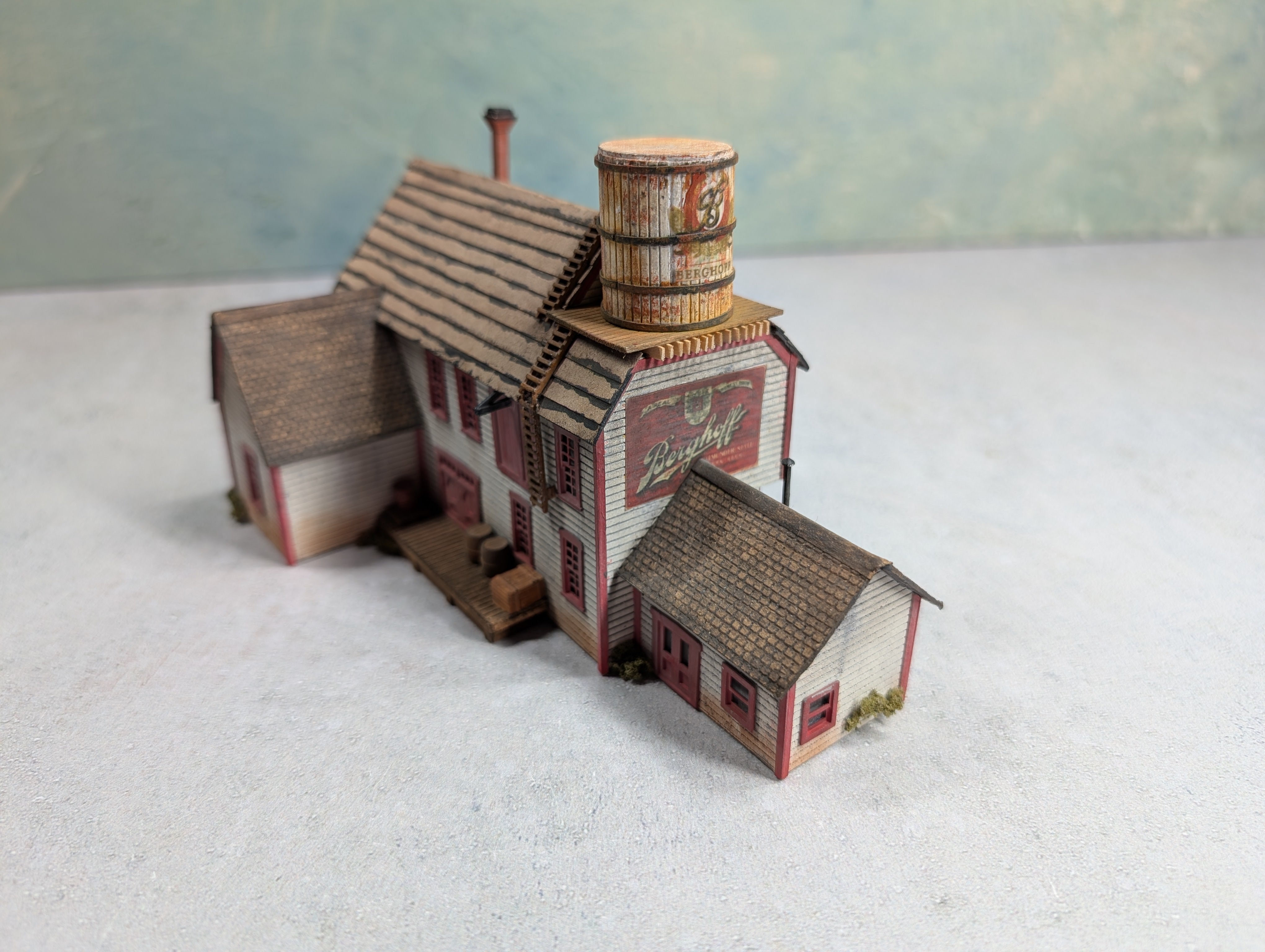 USED N Scale Custom Beer Barn, Scratch Built, Berghoff