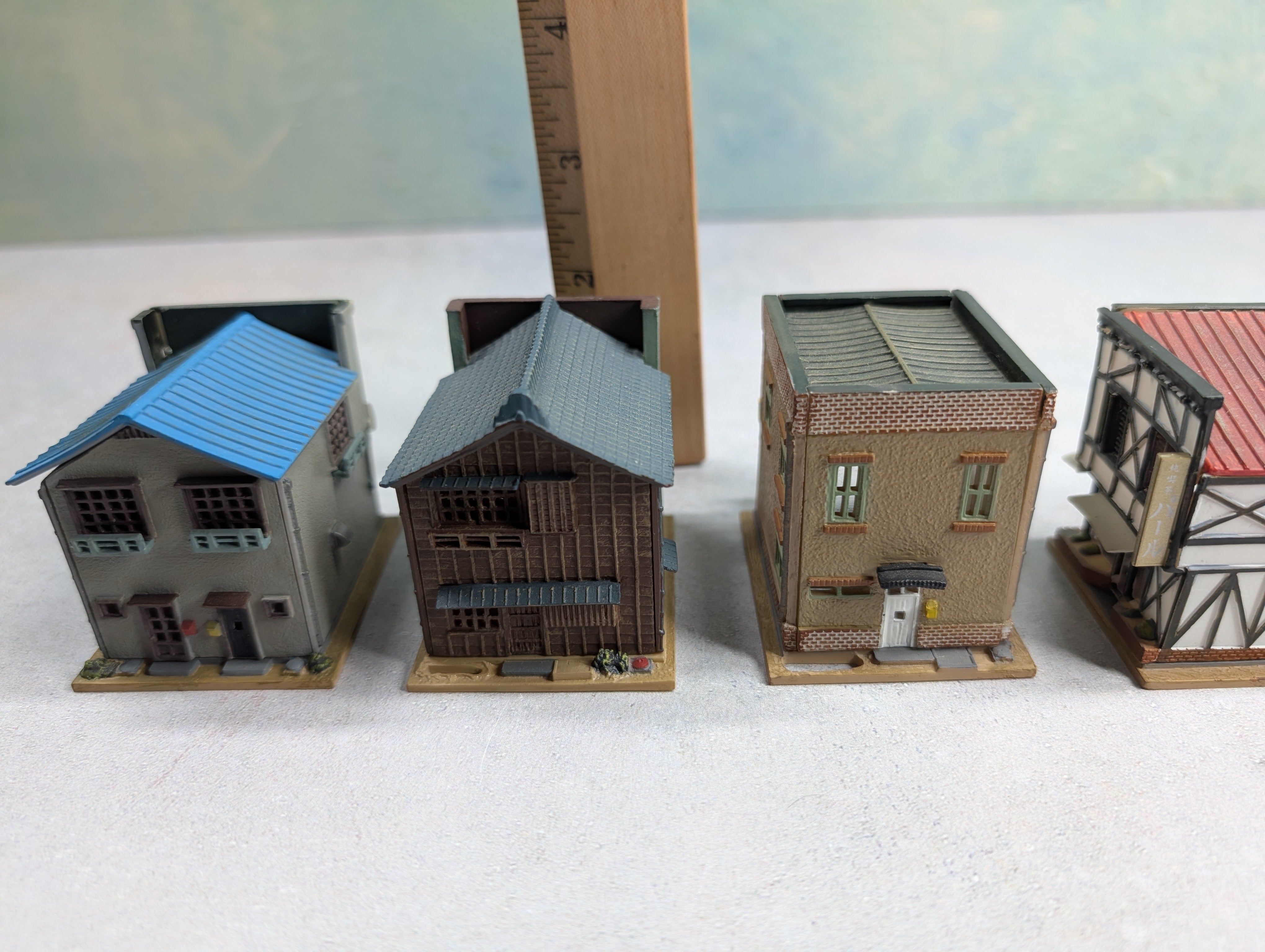 USED TomyTec N Scale Lot of Japenese Shops, Business Buildings (5 pcs)