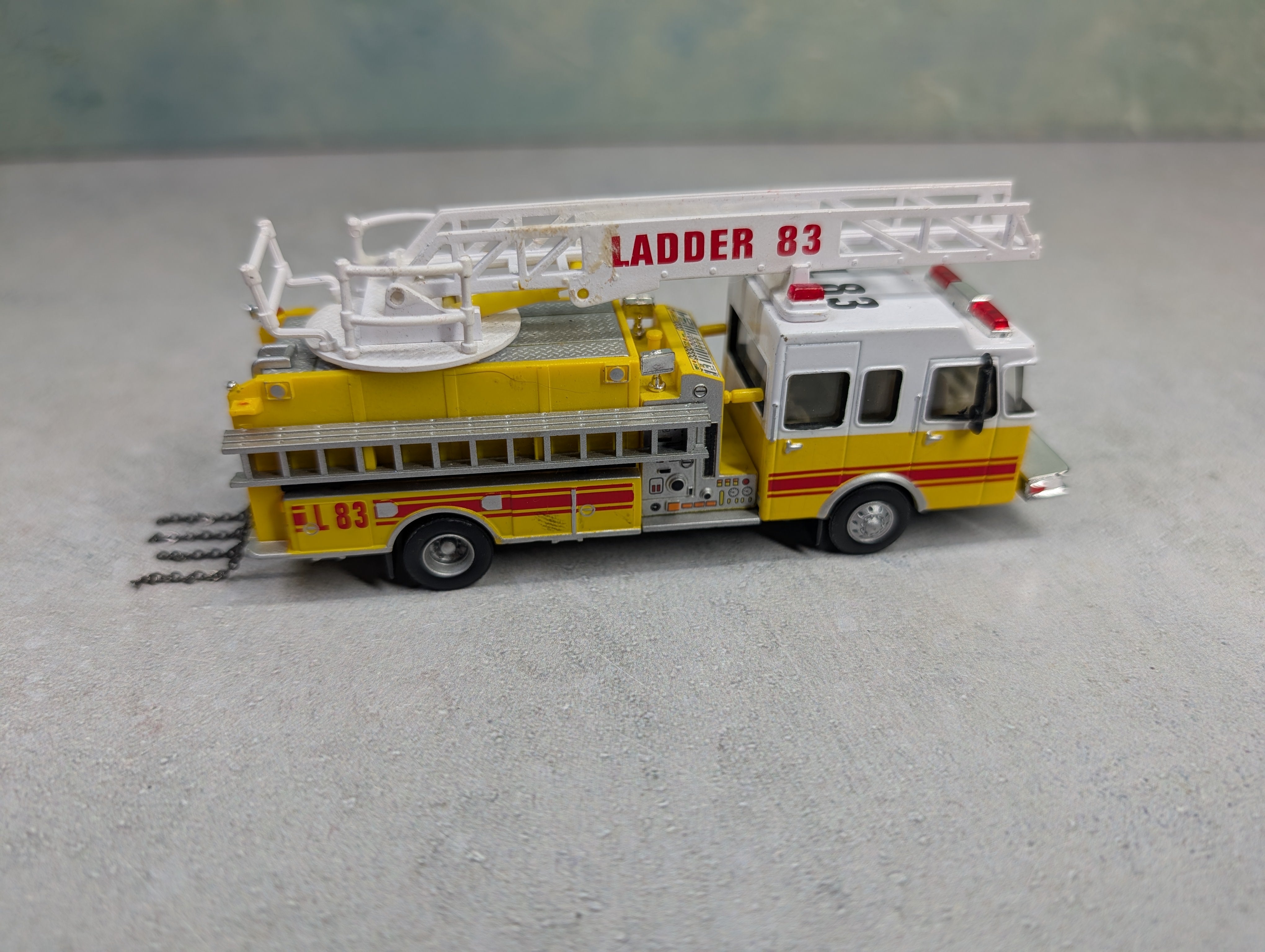 USED Boley HO Scale Yellow Emergency Ladder Fire Truck Die Cast w/ Plastic