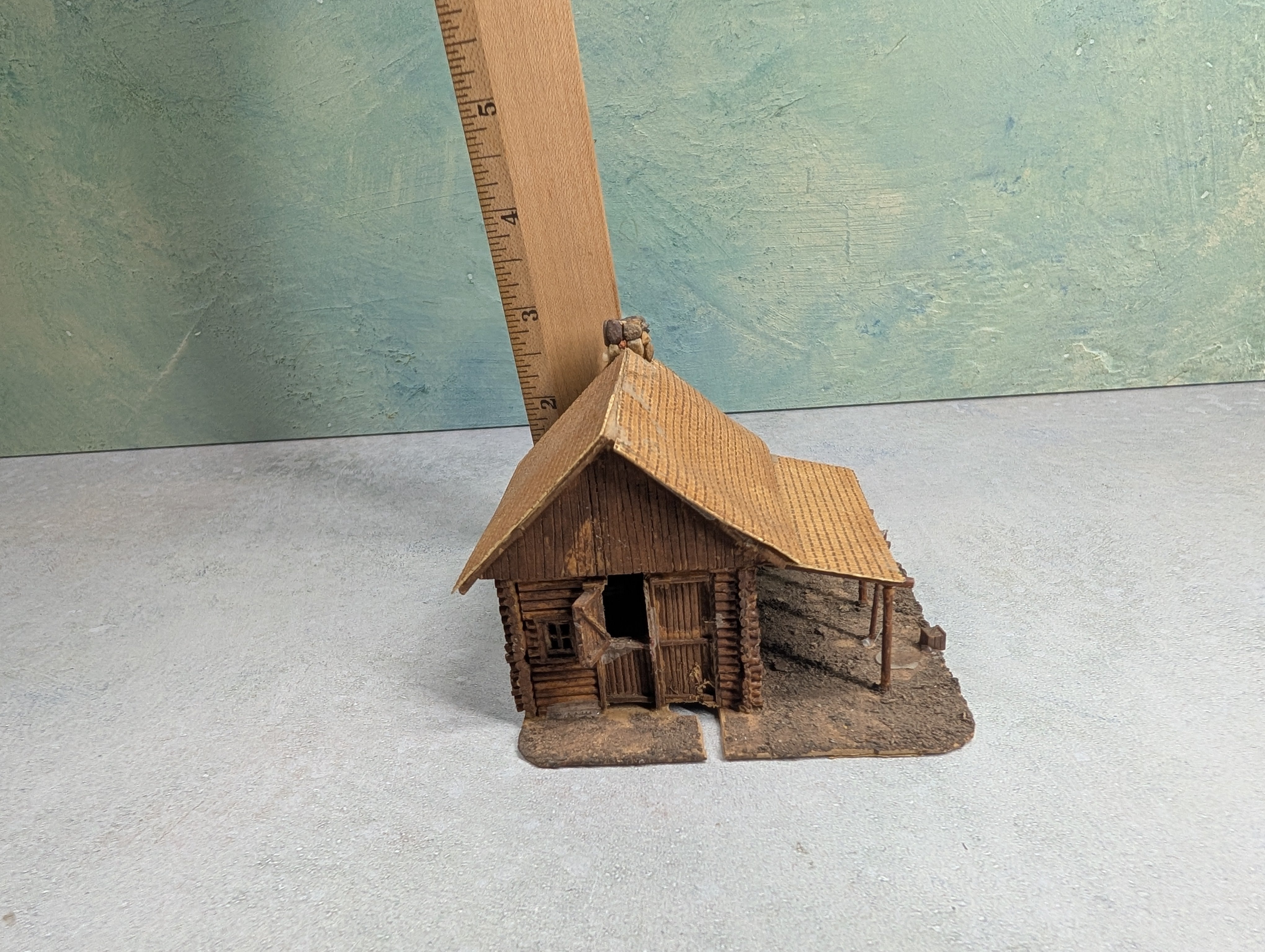 USED HO Scale Scratch Built Cabin w/ Stone Chimney