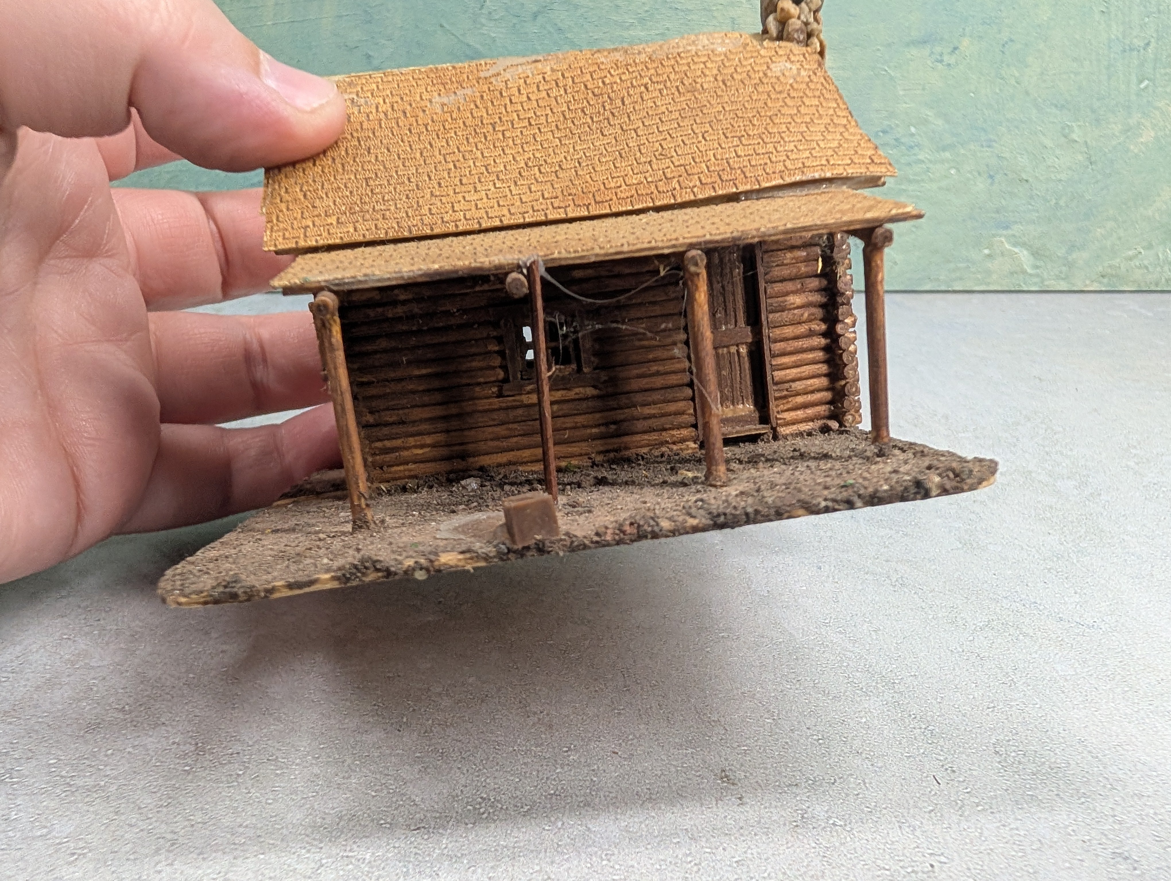 USED HO Scale Scratch Built Cabin w/ Stone Chimney