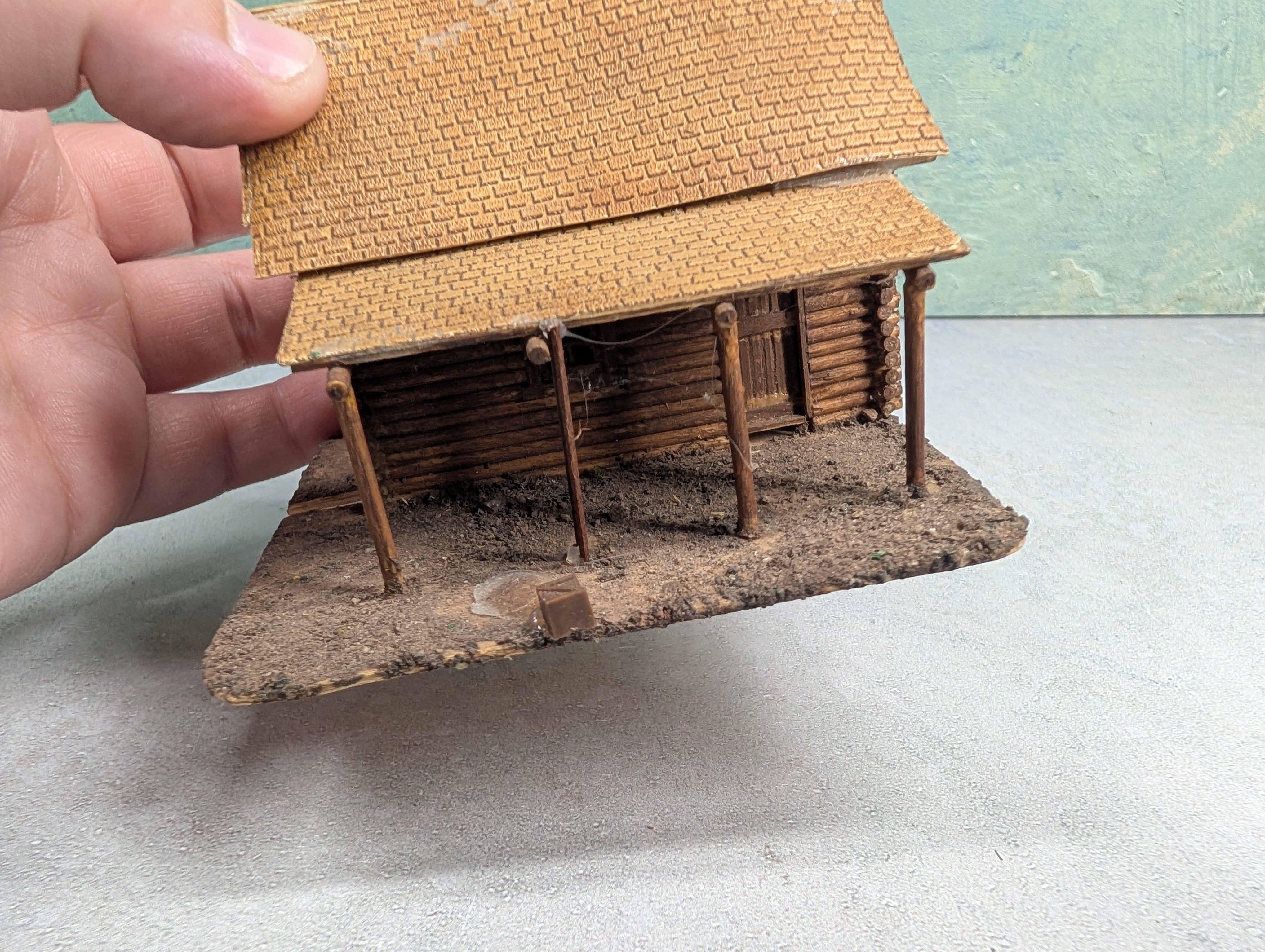 USED HO Scale Scratch Built Cabin w/ Stone Chimney