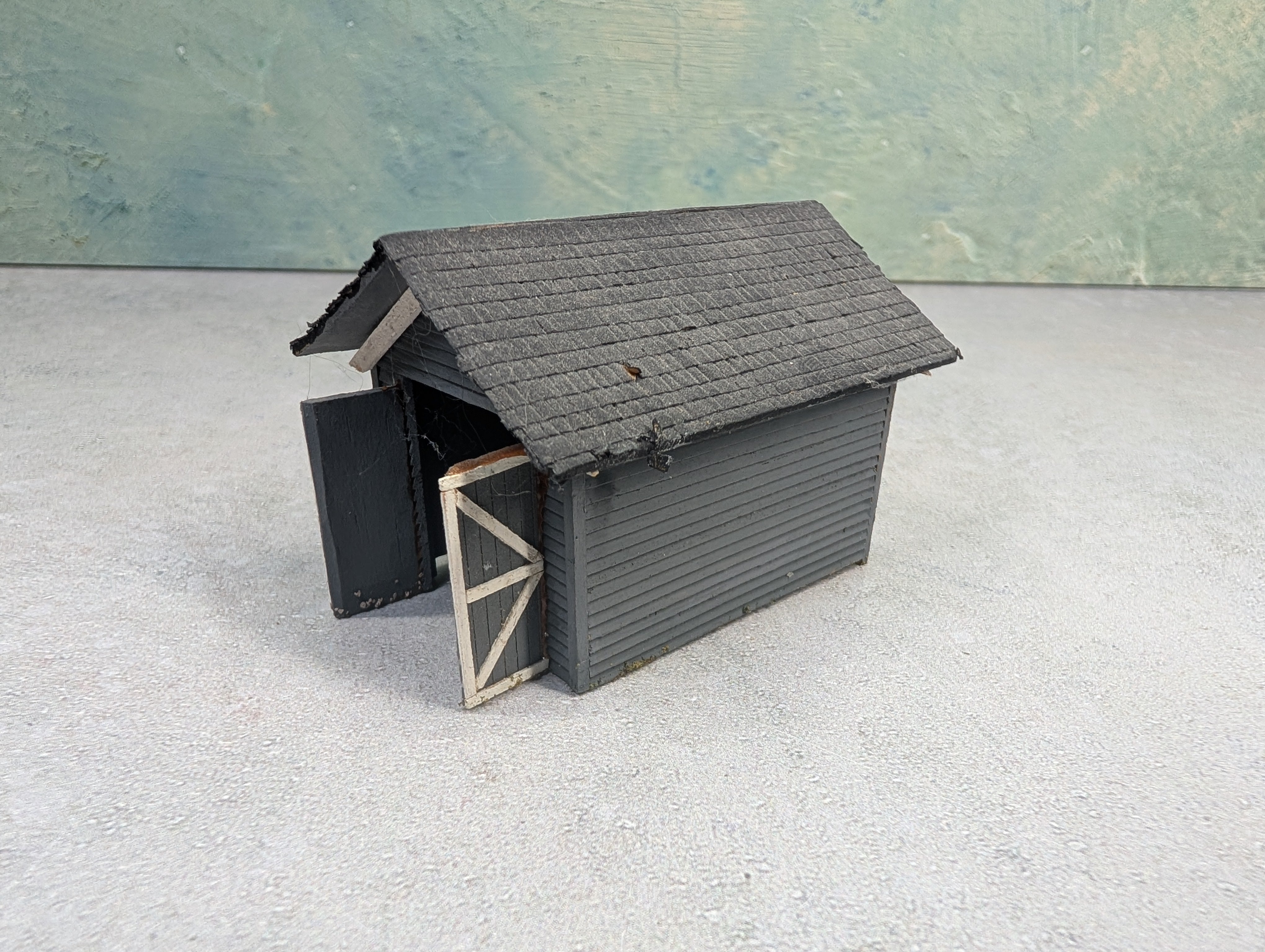 USED HO Scale Scratch Built Gray Barn, Garage