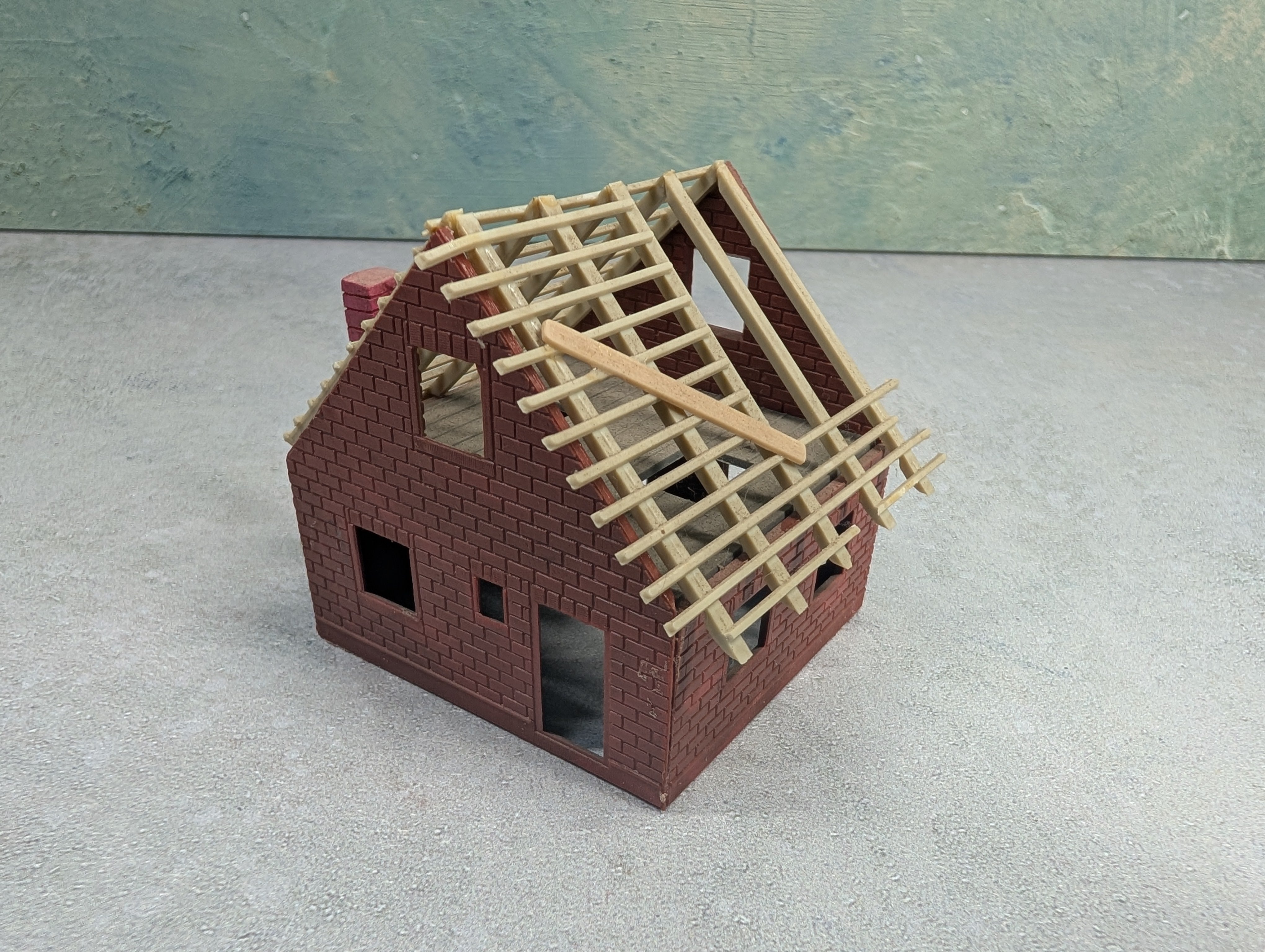USED HO Scale Brick Home Under Construction w/ Chimney