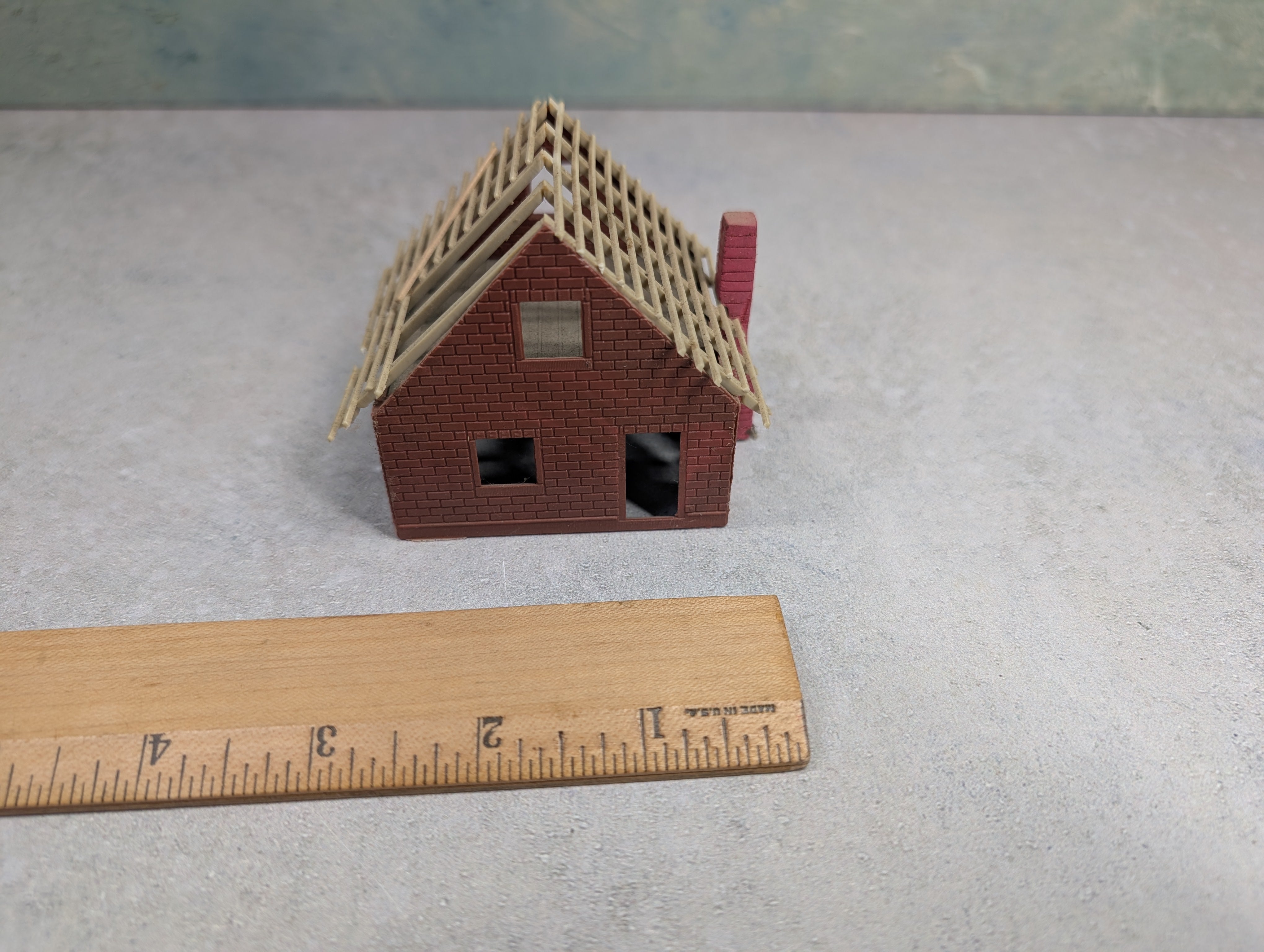 USED HO Scale Brick Home Under Construction w/ Chimney