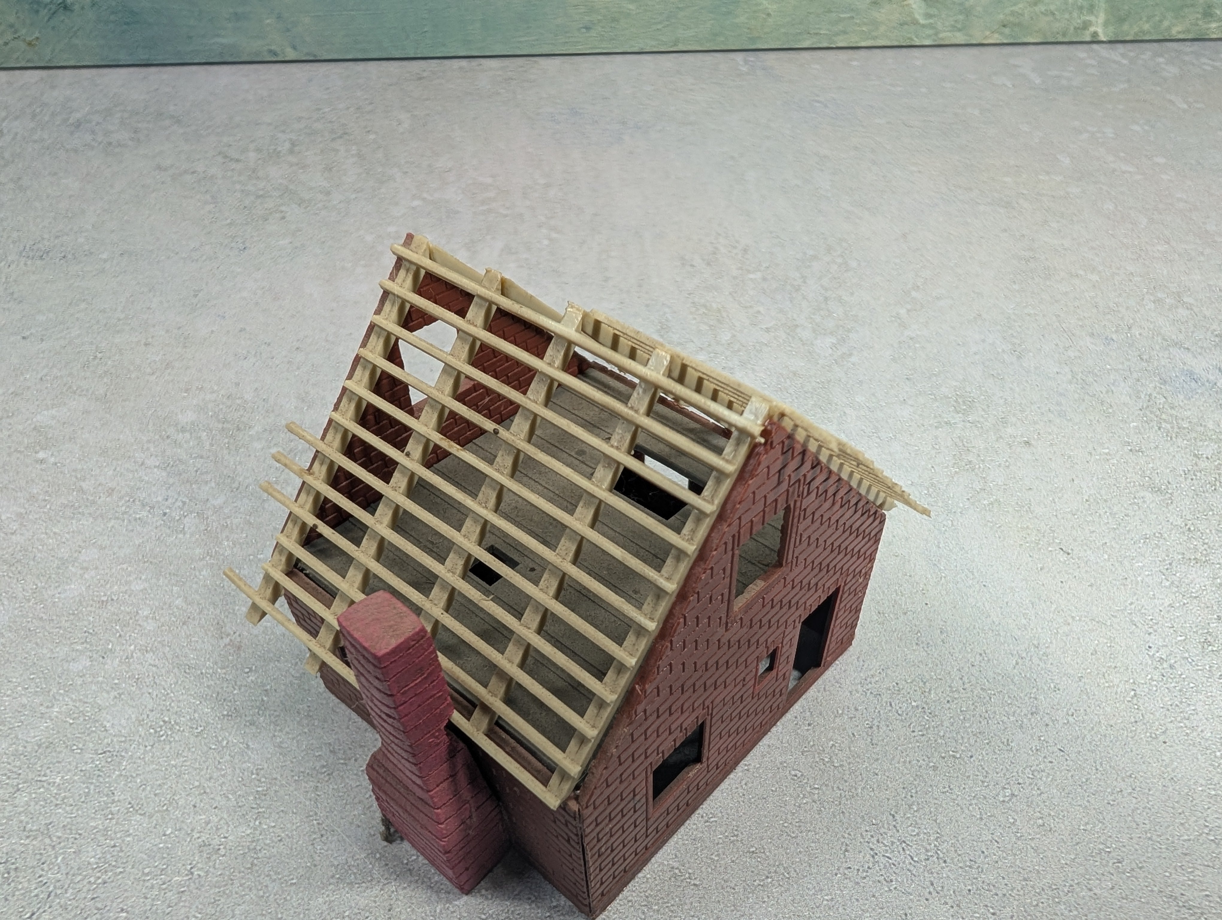 USED HO Scale Brick Home Under Construction w/ Chimney