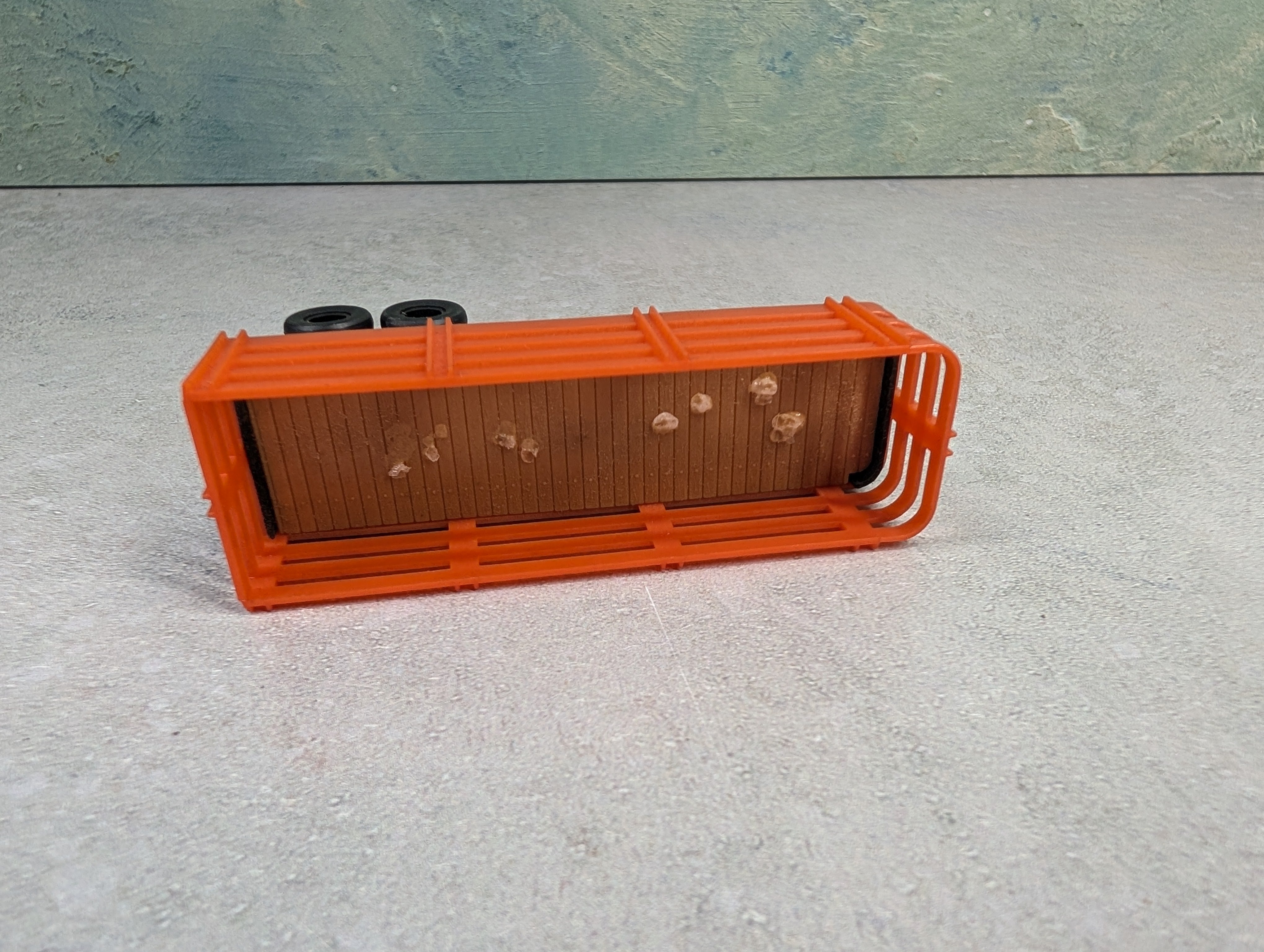 USED Tyco HO Scale Orange Stake Piggy Trailer