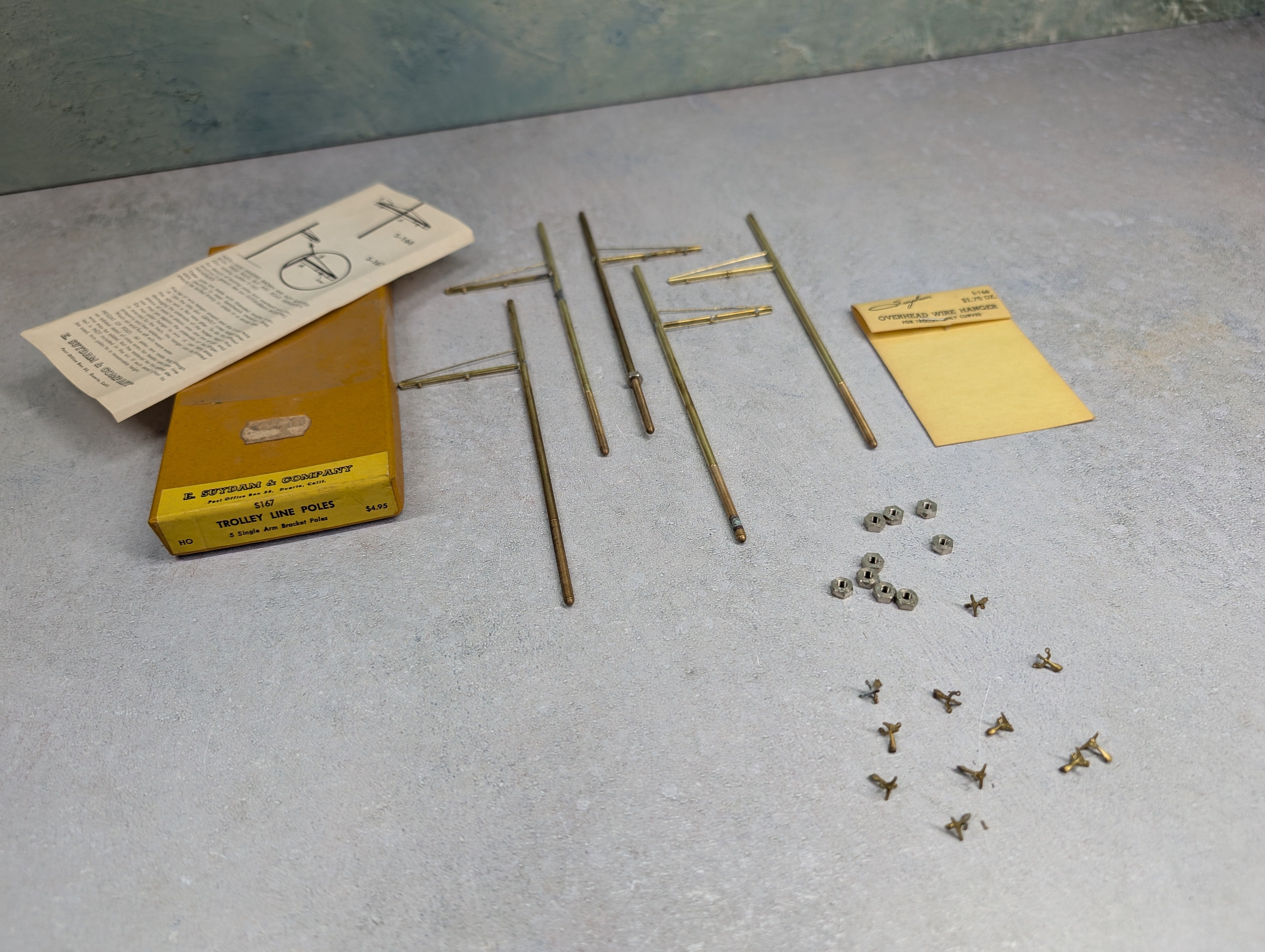 USED Suydam S167 HO Scale Brass Trolley Line Poles & S-166 Overhead Wire Hangers
