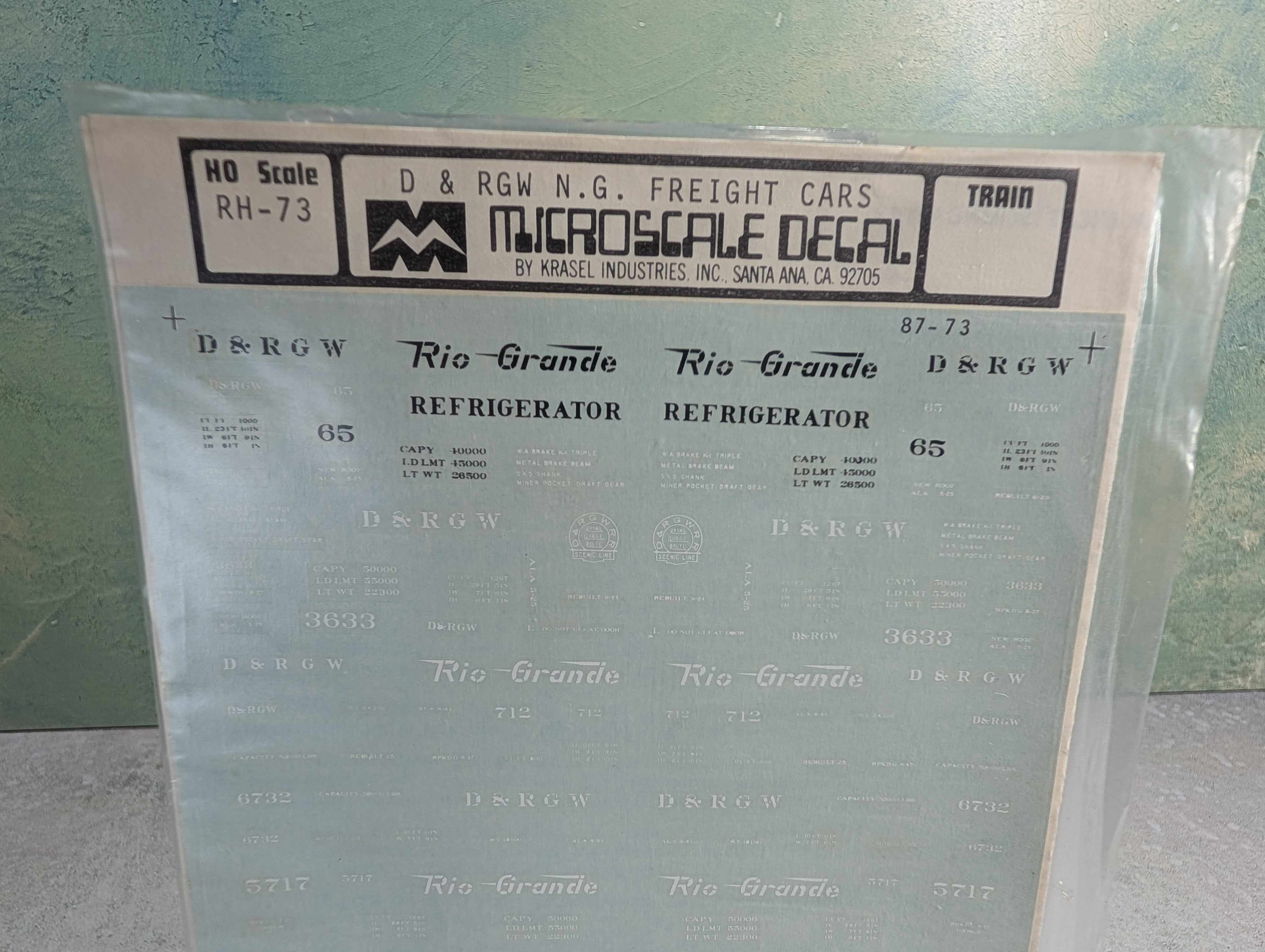 MICROSCALE RH-73 HO Scale Rio Grande D&RGW NG Freight Cars Decals