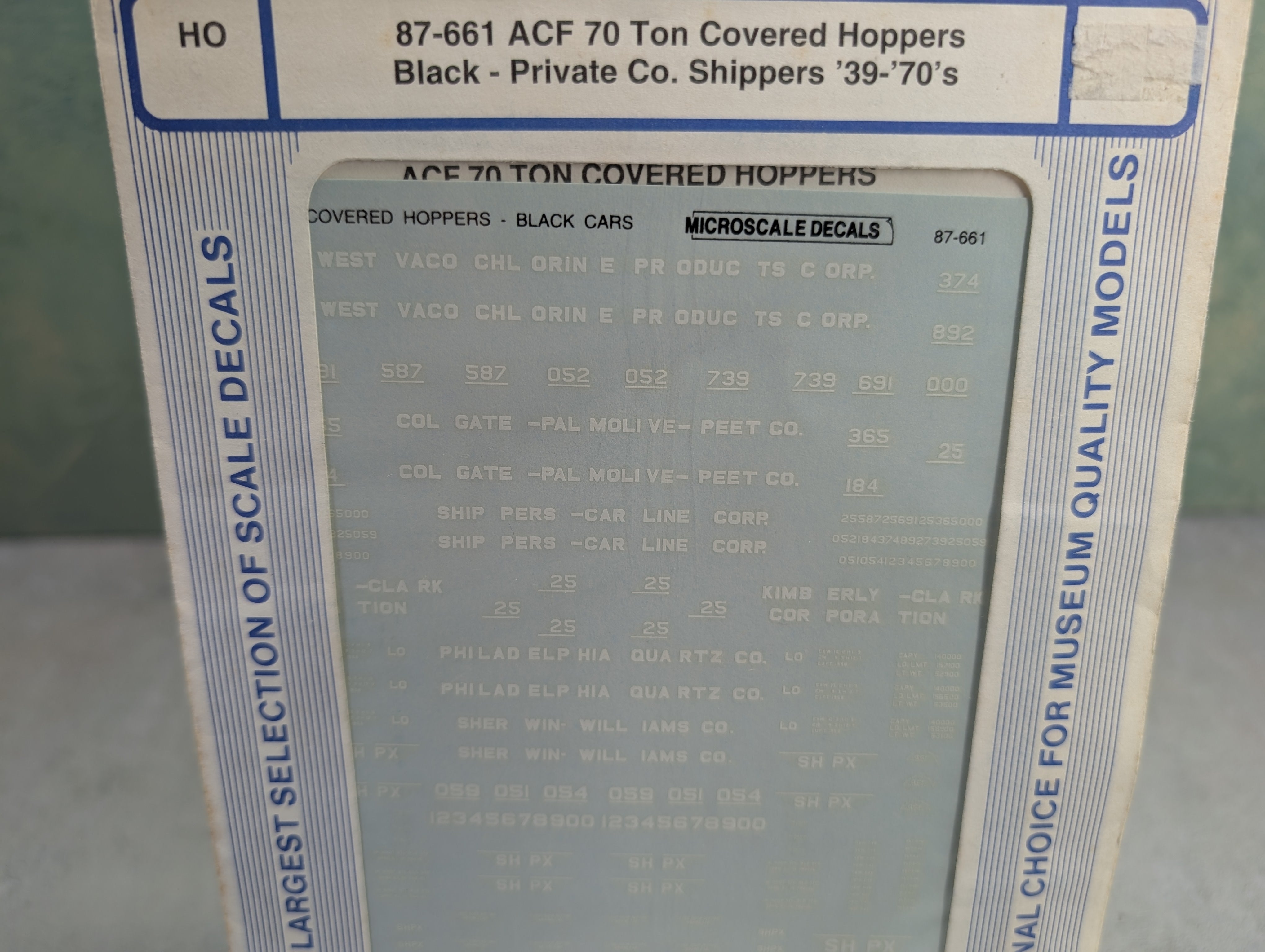 MICROSCALE 87-661 HO Scale Black ACF 70 Ton Covered Hoppers - Private Co Shippers 1939-1970's Decals