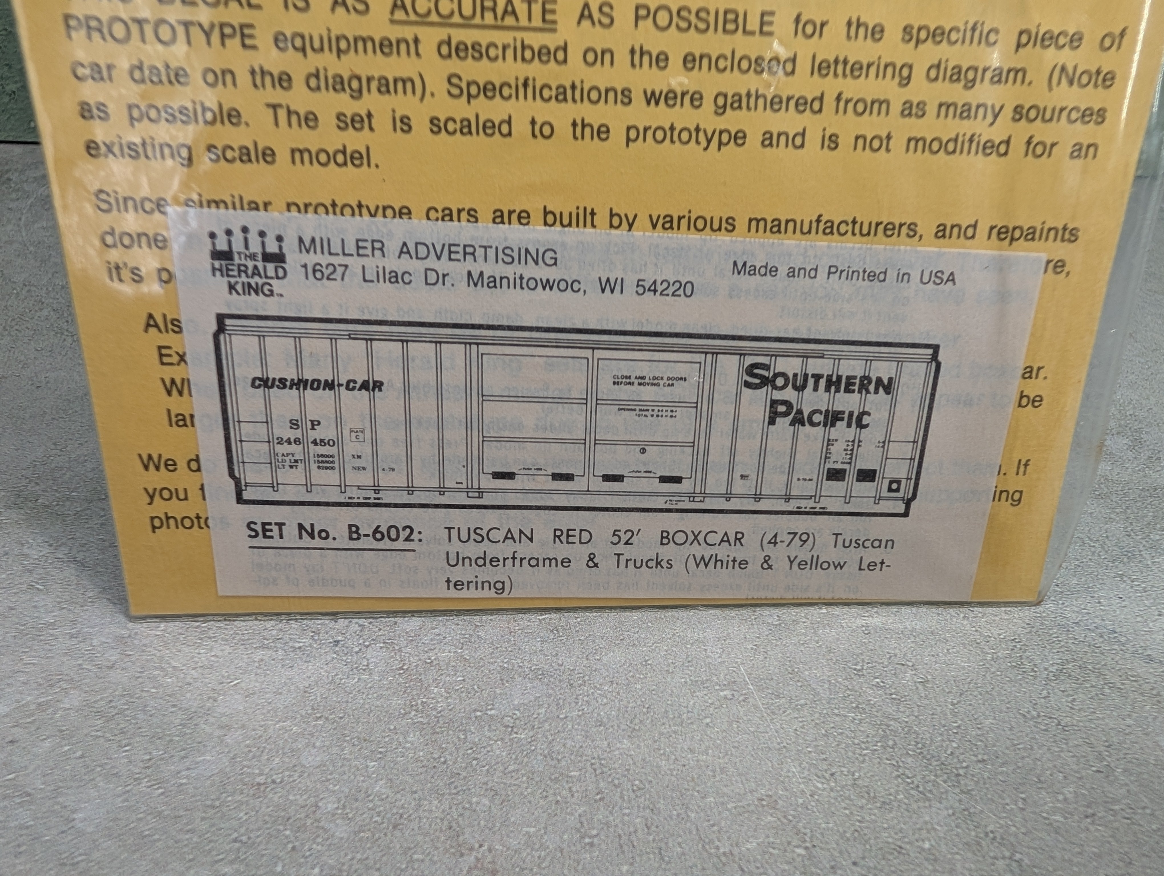 The Herald King B-602 HO Scale Tuscan Red 52' Box Car 4-79 Southern Pacific Decals