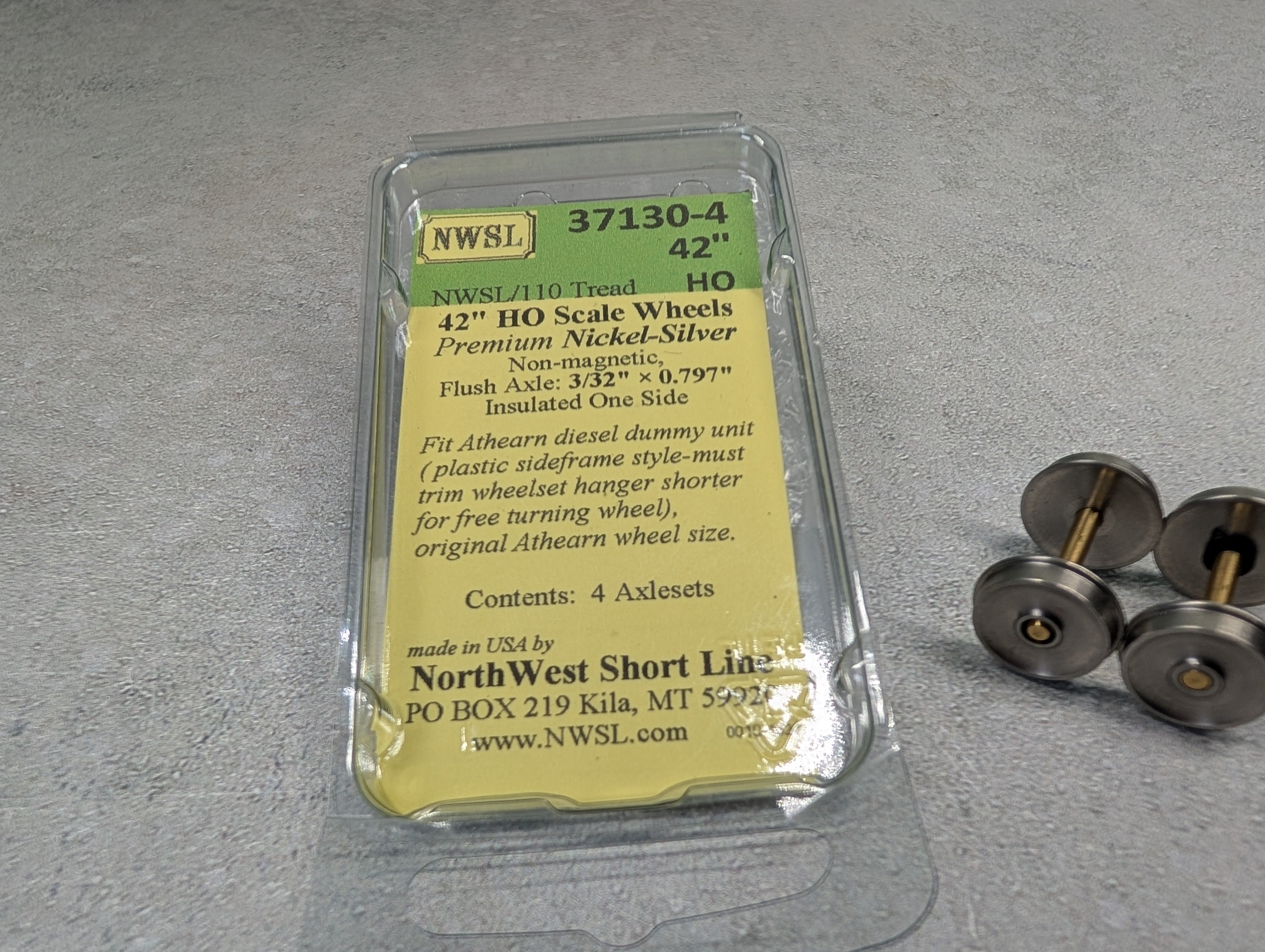USED NWSL 37130-4 HO Scale 42" Nickel Silver Non-Magnetic Wheels for Athearn Diesel Dummy Unit (2 pcs)