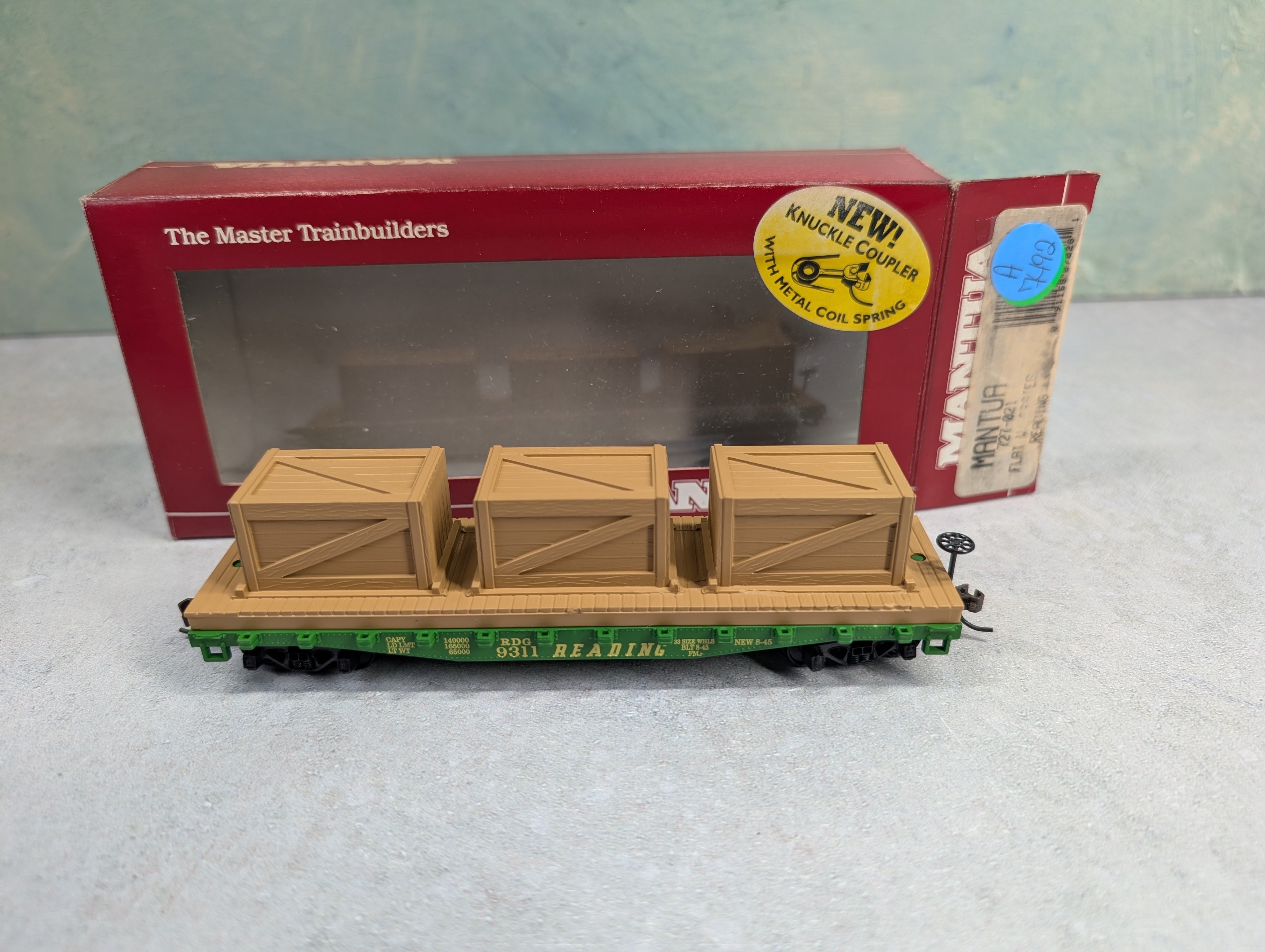USED Mantua 727-021 HO Scale Flat Car w/ Crates Reading RDG #9311