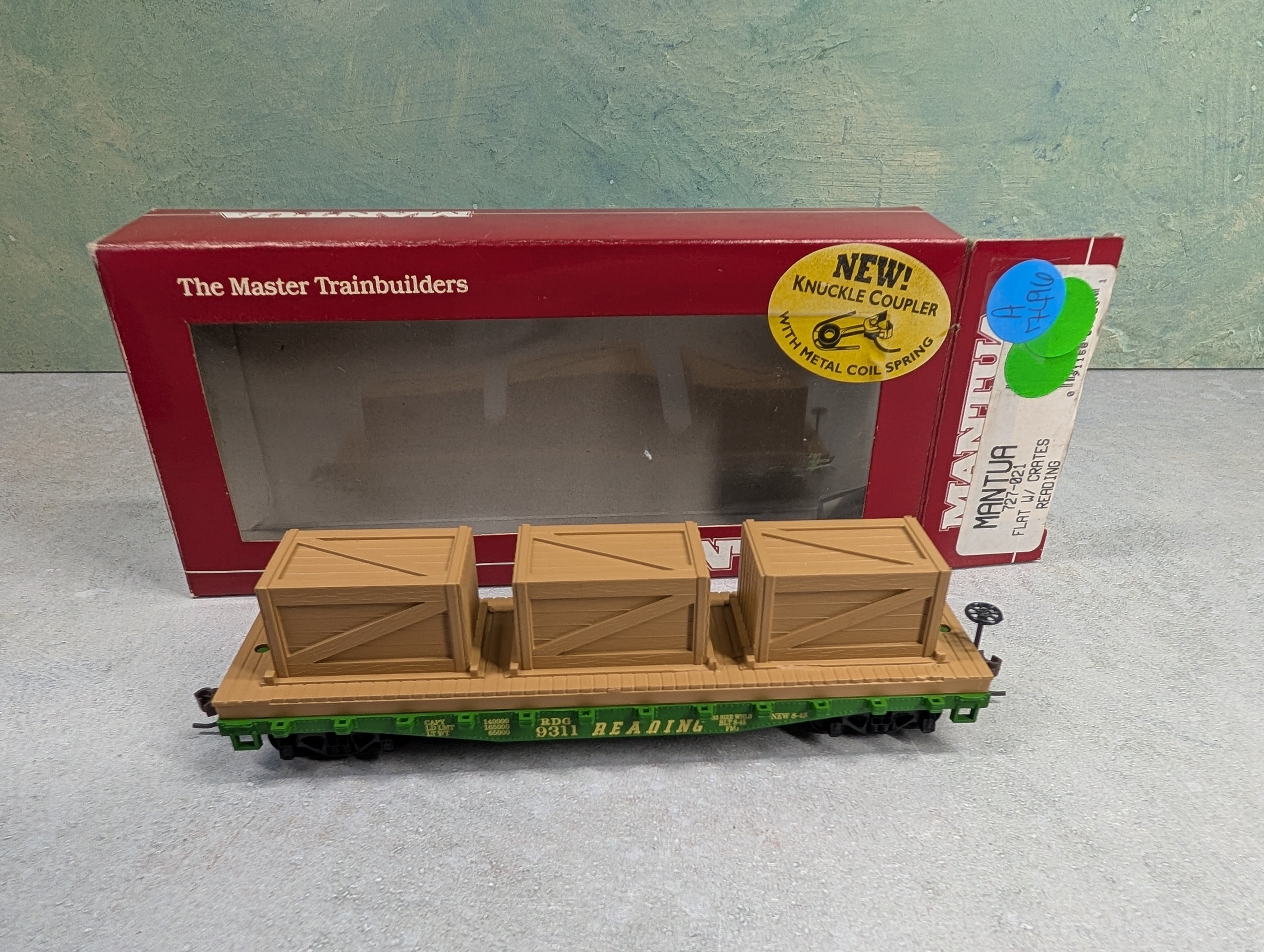 USED Mantua 727-021 HO Scale Flat Car w/ Crates Reading RDG #9311