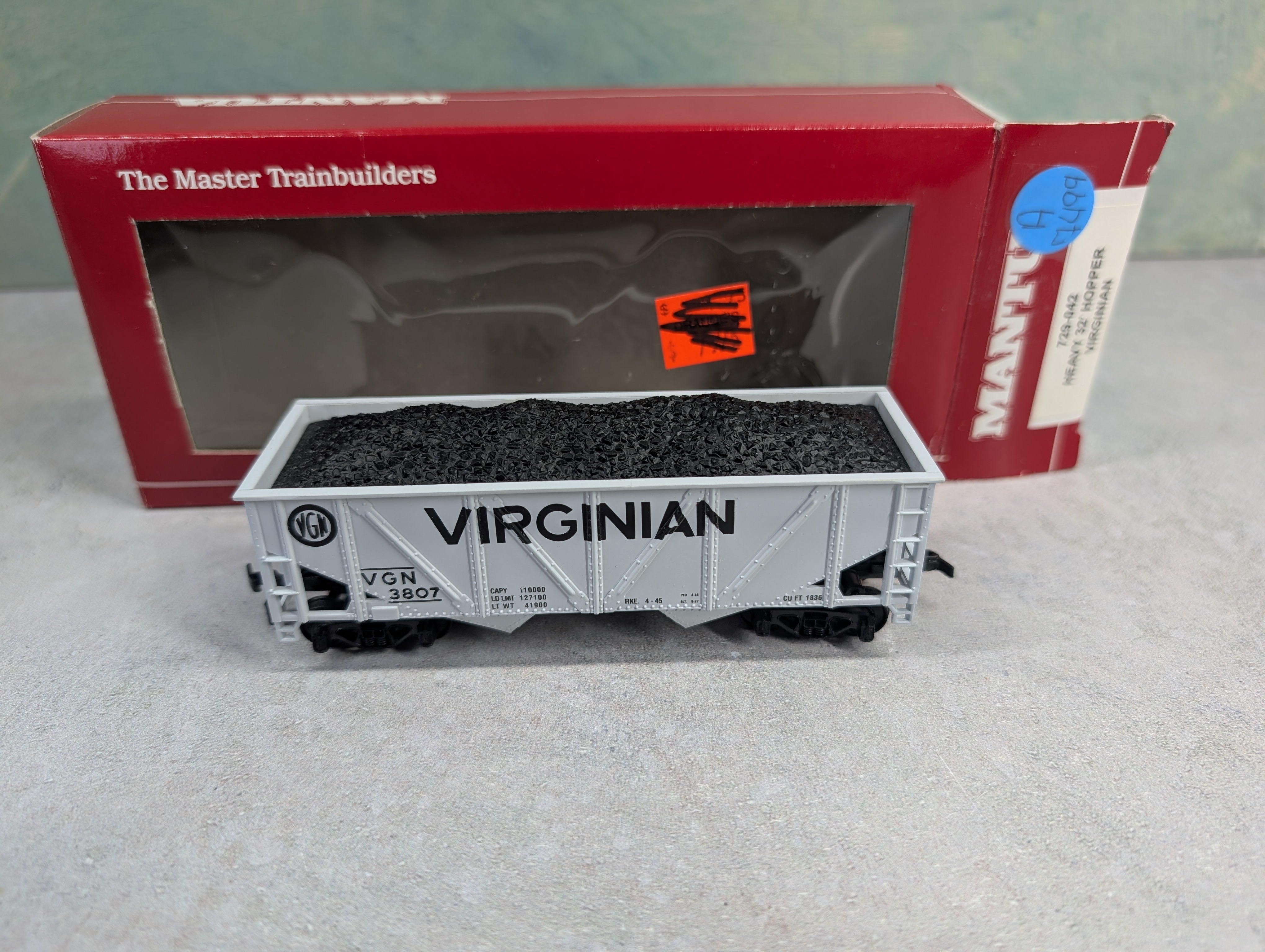 USED Mantua 729-042 HO Scale Heavy 32' Hopper Virginian VGN #3807