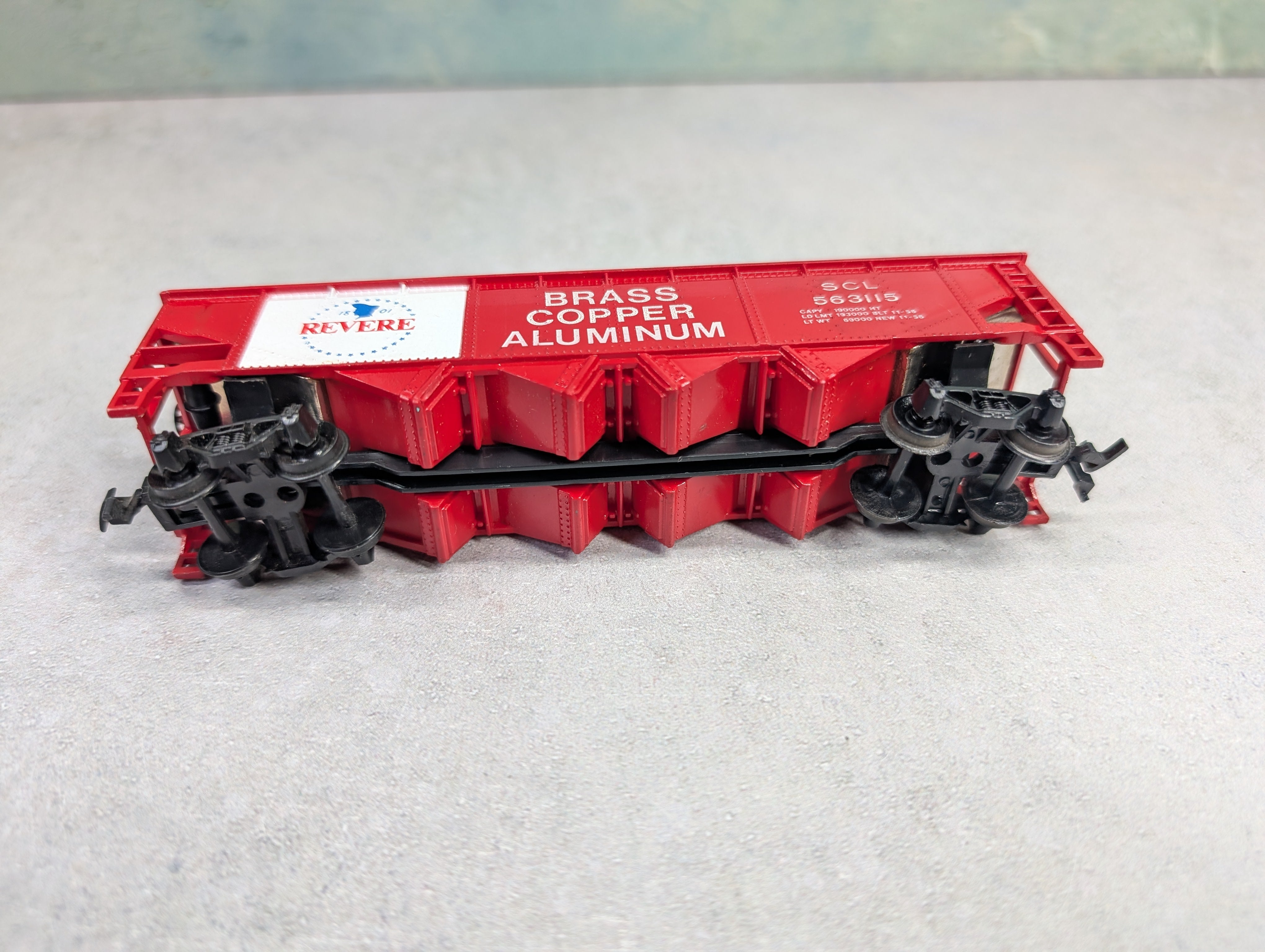 USED Tyco HO Scale Quad Hopper Revere SCL #563115 w/ Load, Brass Copper Aluminum