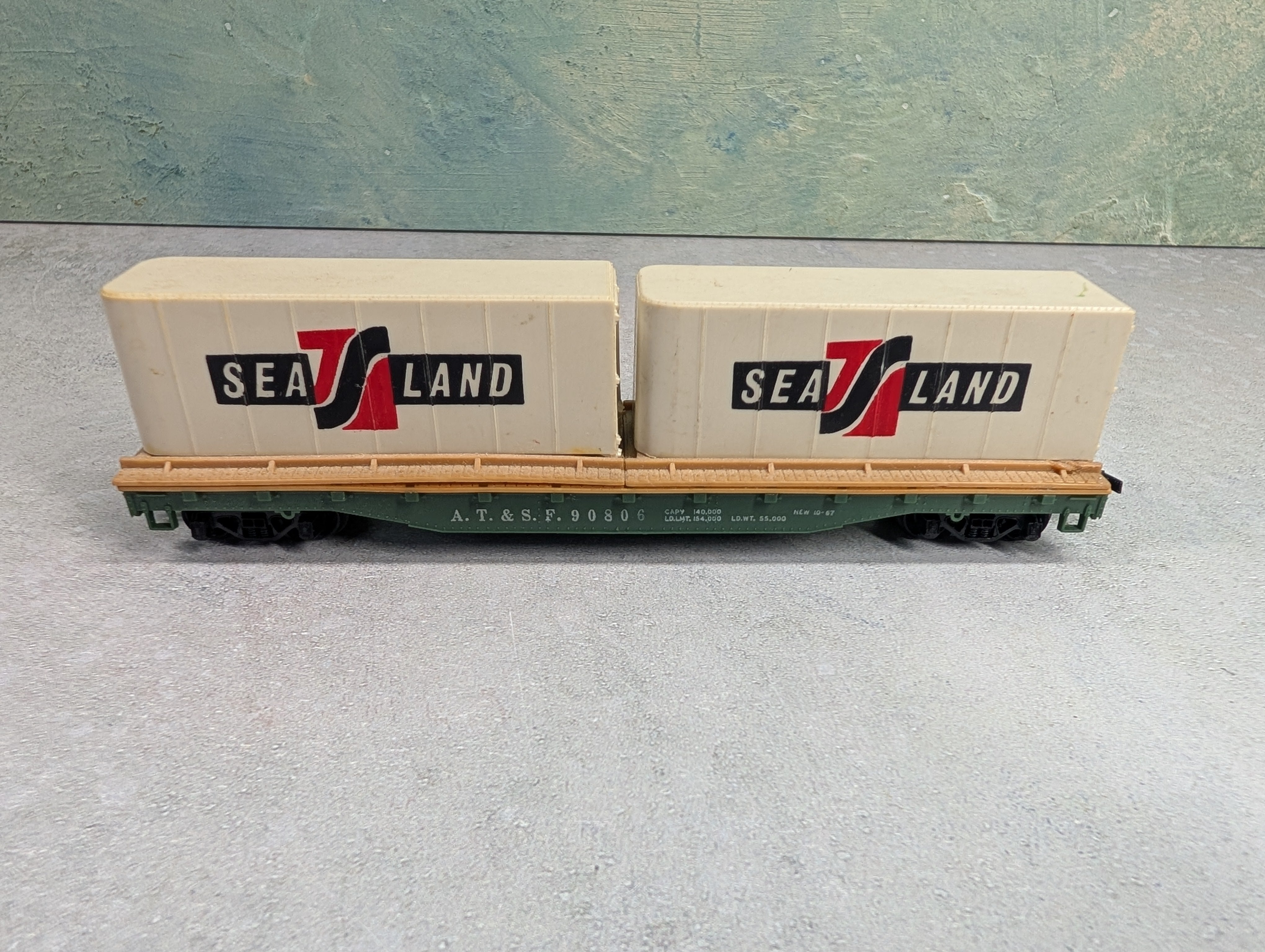 USED Mantua HO Scale 50' Flat Car w/ Trailers Santa Fe ATSF #90806