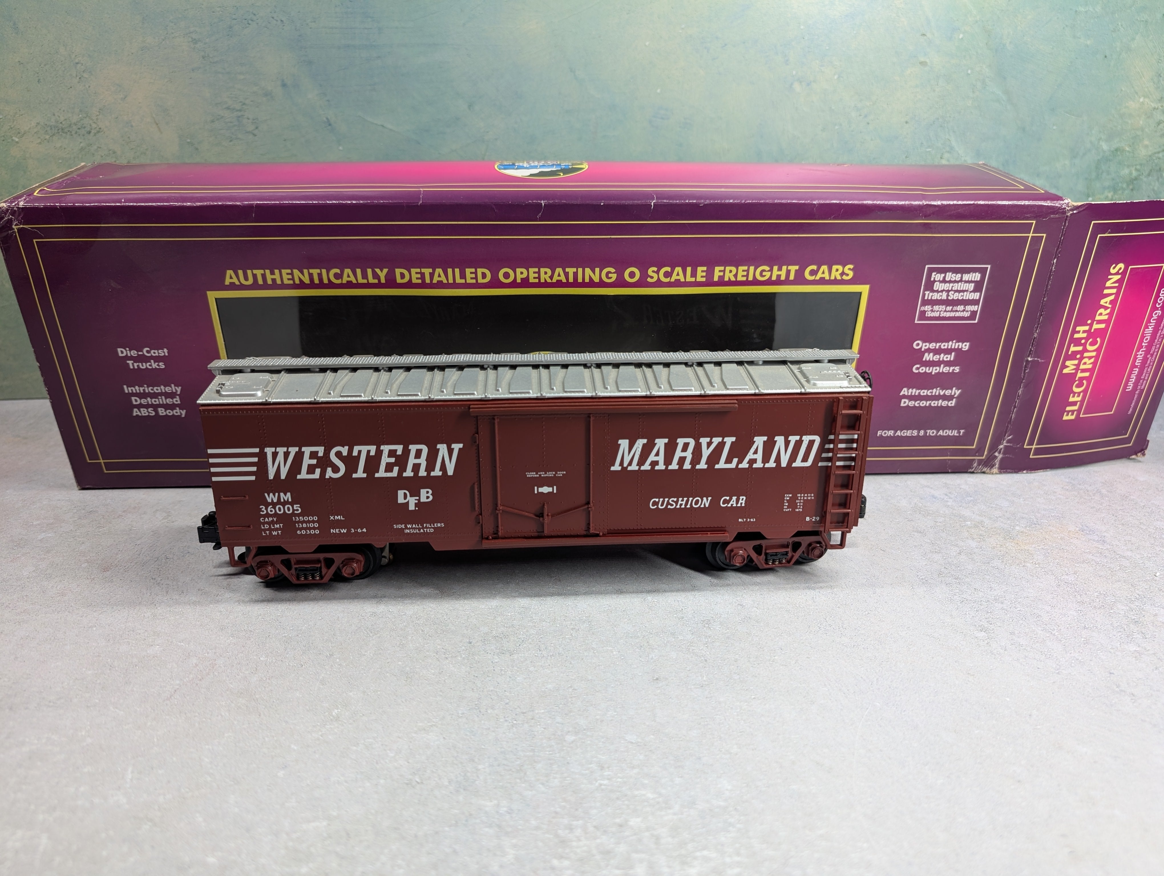 USED MTH Premier O Operating Box Car Western Maryland WM #36005