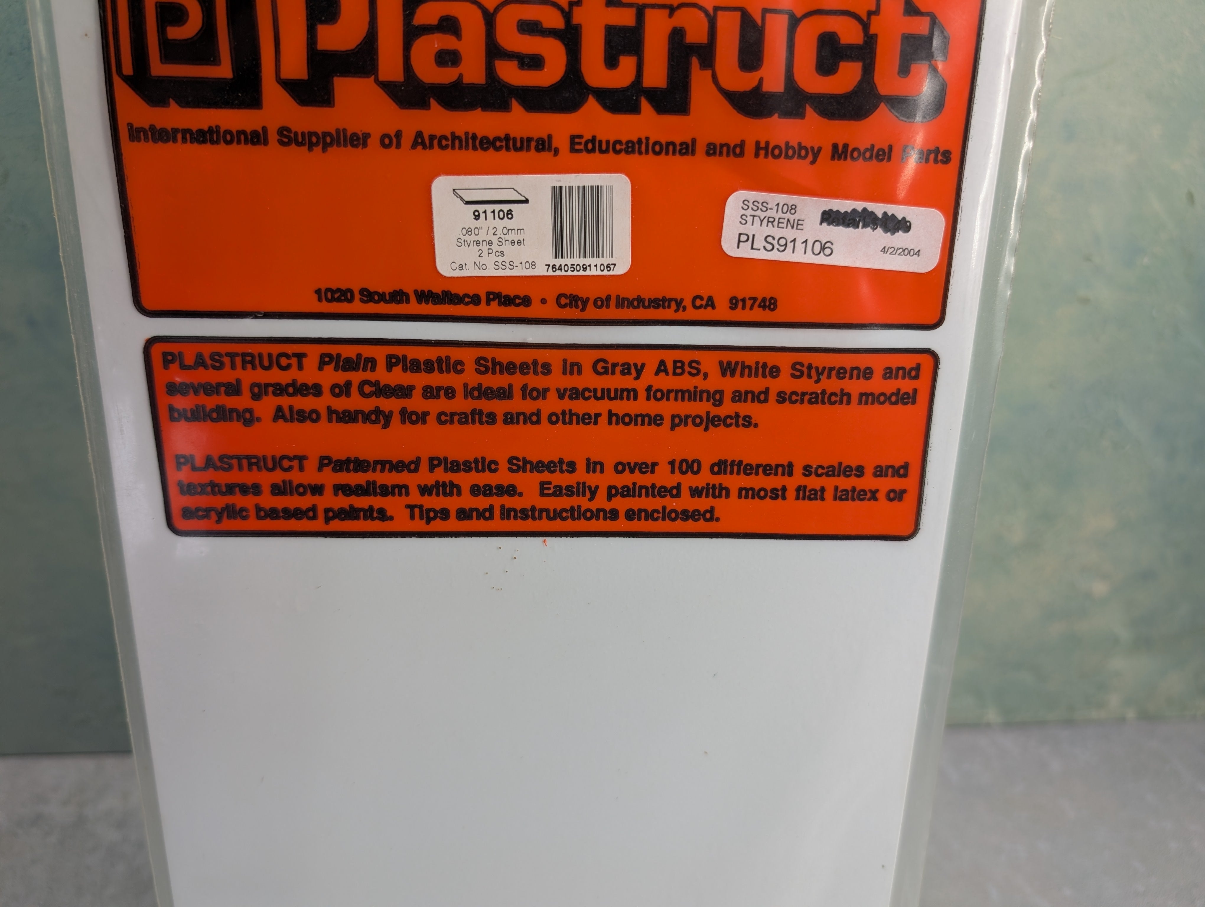 Plastruct 91106 Multi Scale White Styrene Sheets (2pcs) 080" / 2.0mm
