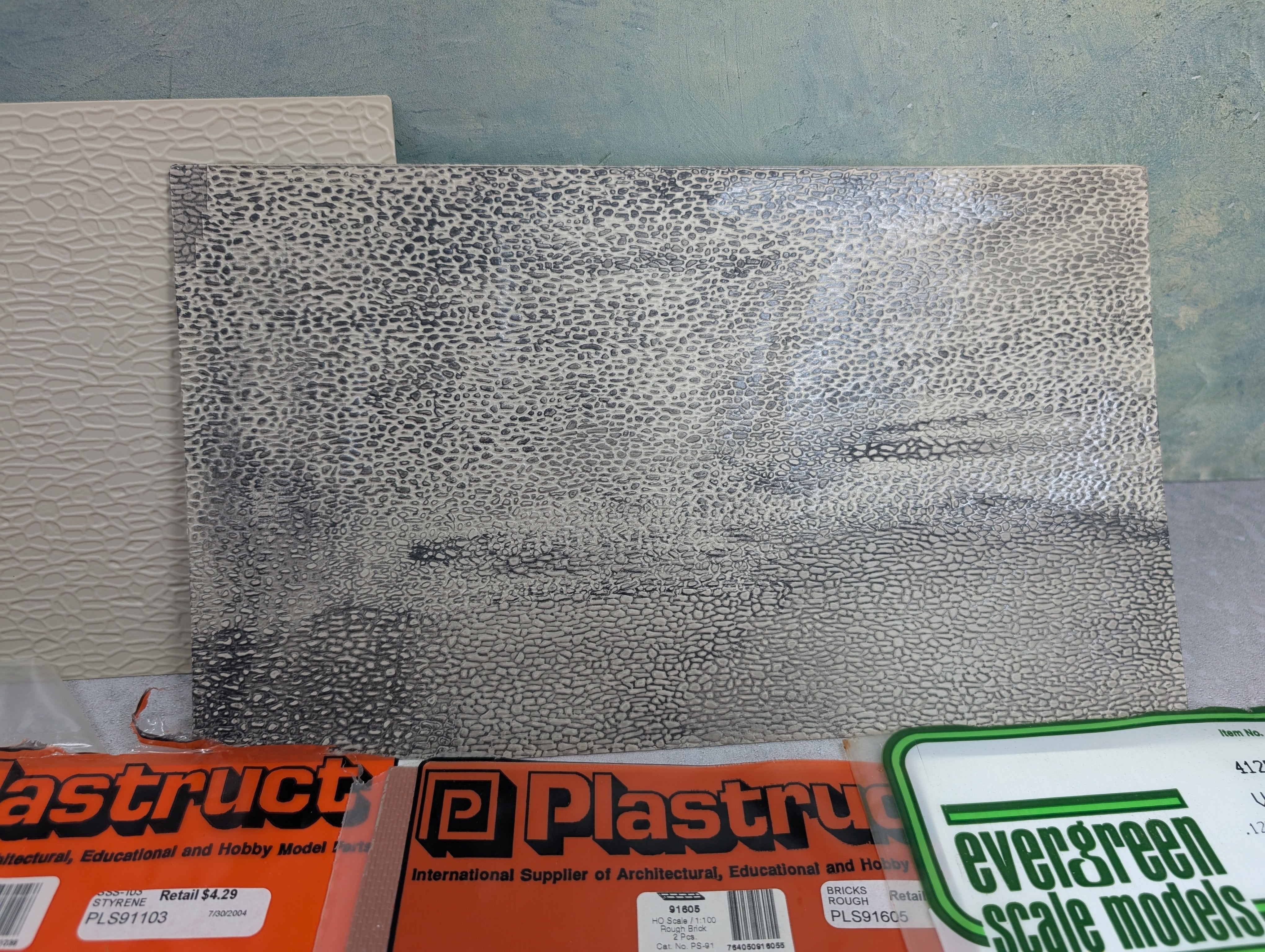 USED Plastruct Multi Scale Lot of Opened Packs of Styrene, Ribbed Roof, Brick, White Sheets