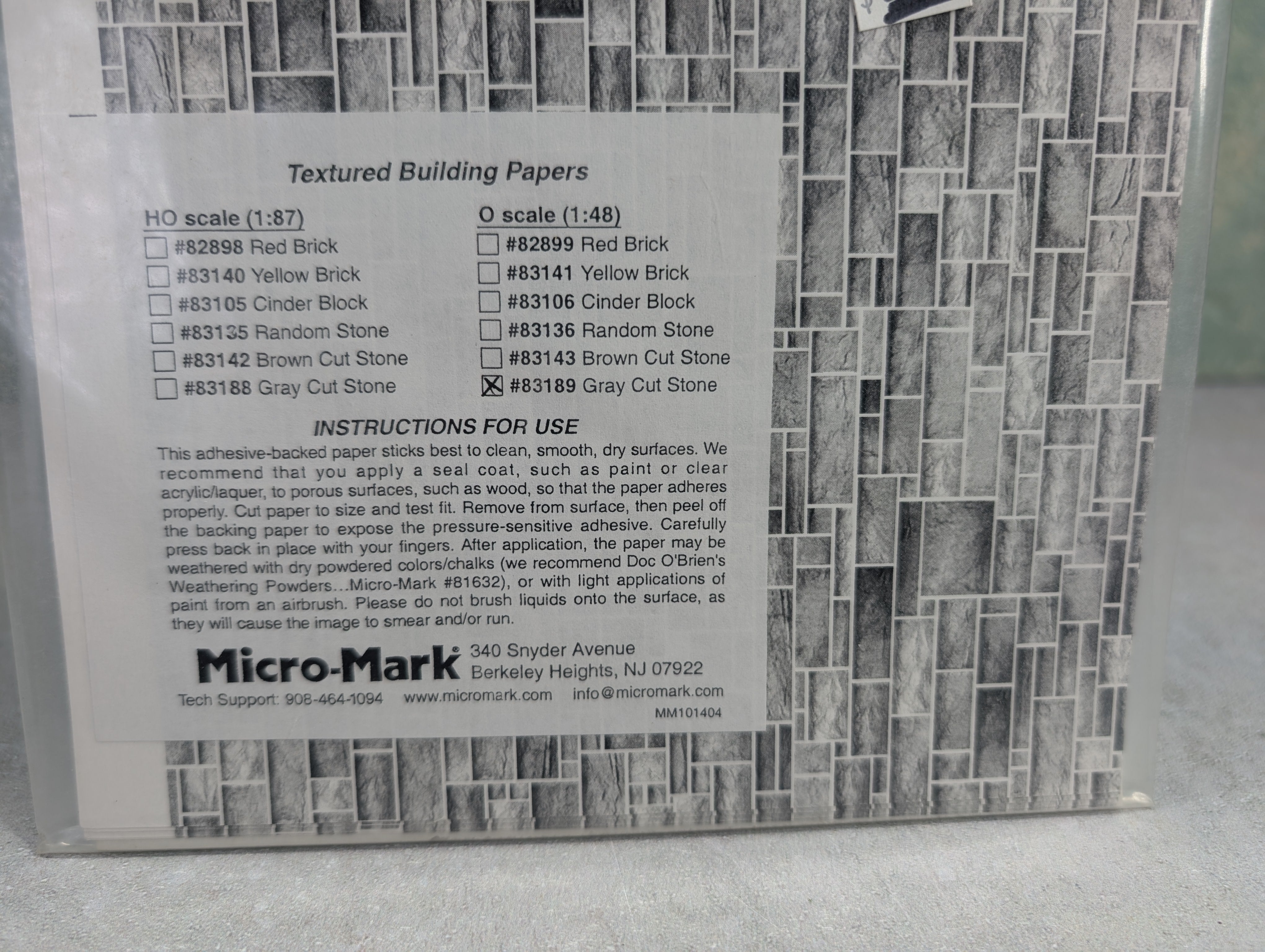 USED MICRO-MARK 83189 Multi Scale Gray Cut Stone Textured Adhesvie Building Paper