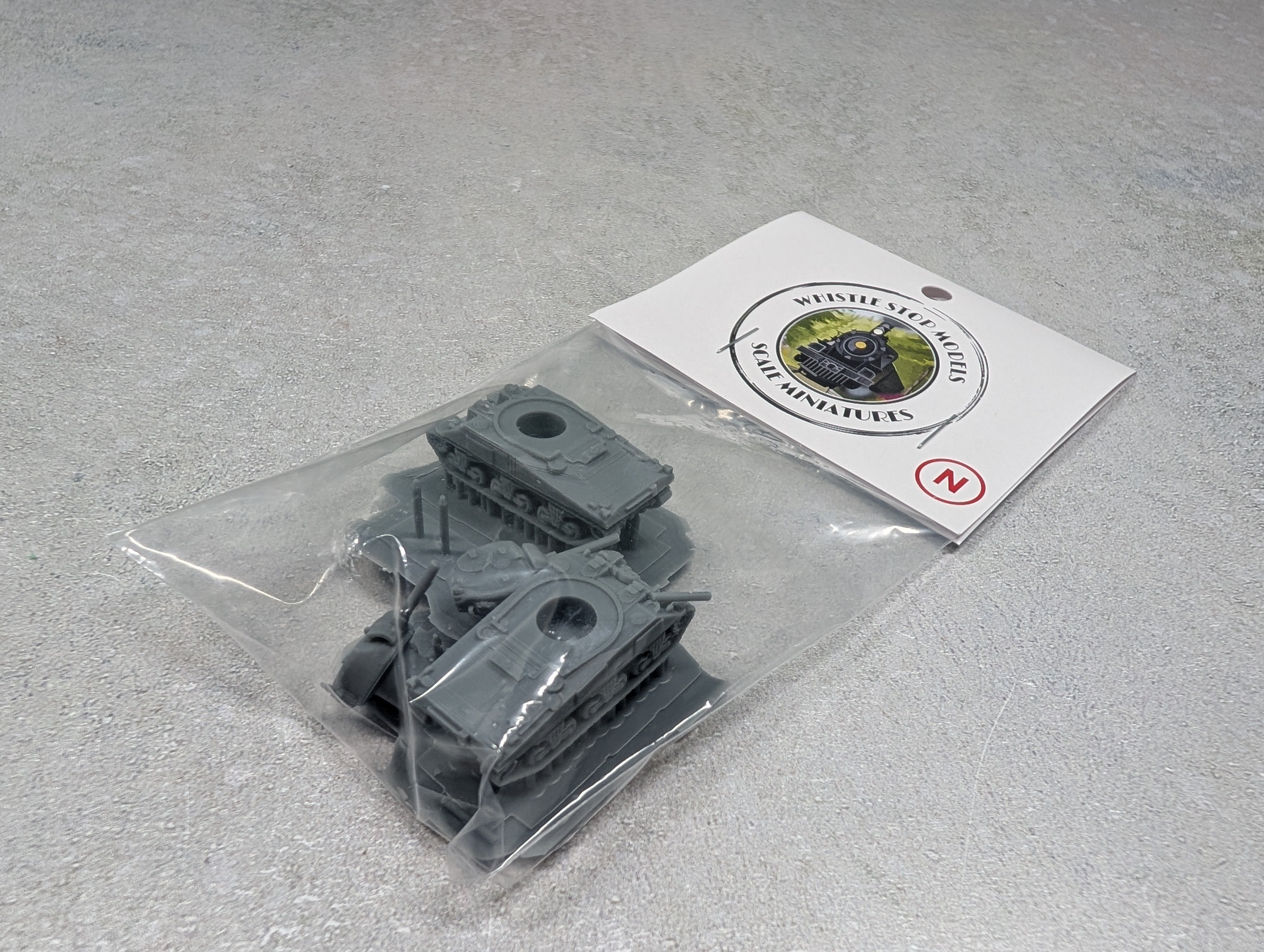 Whistle Stop Models N4003 N Scale Set of Sherman Tanks, Resin 3D Printed, Highly Detailed