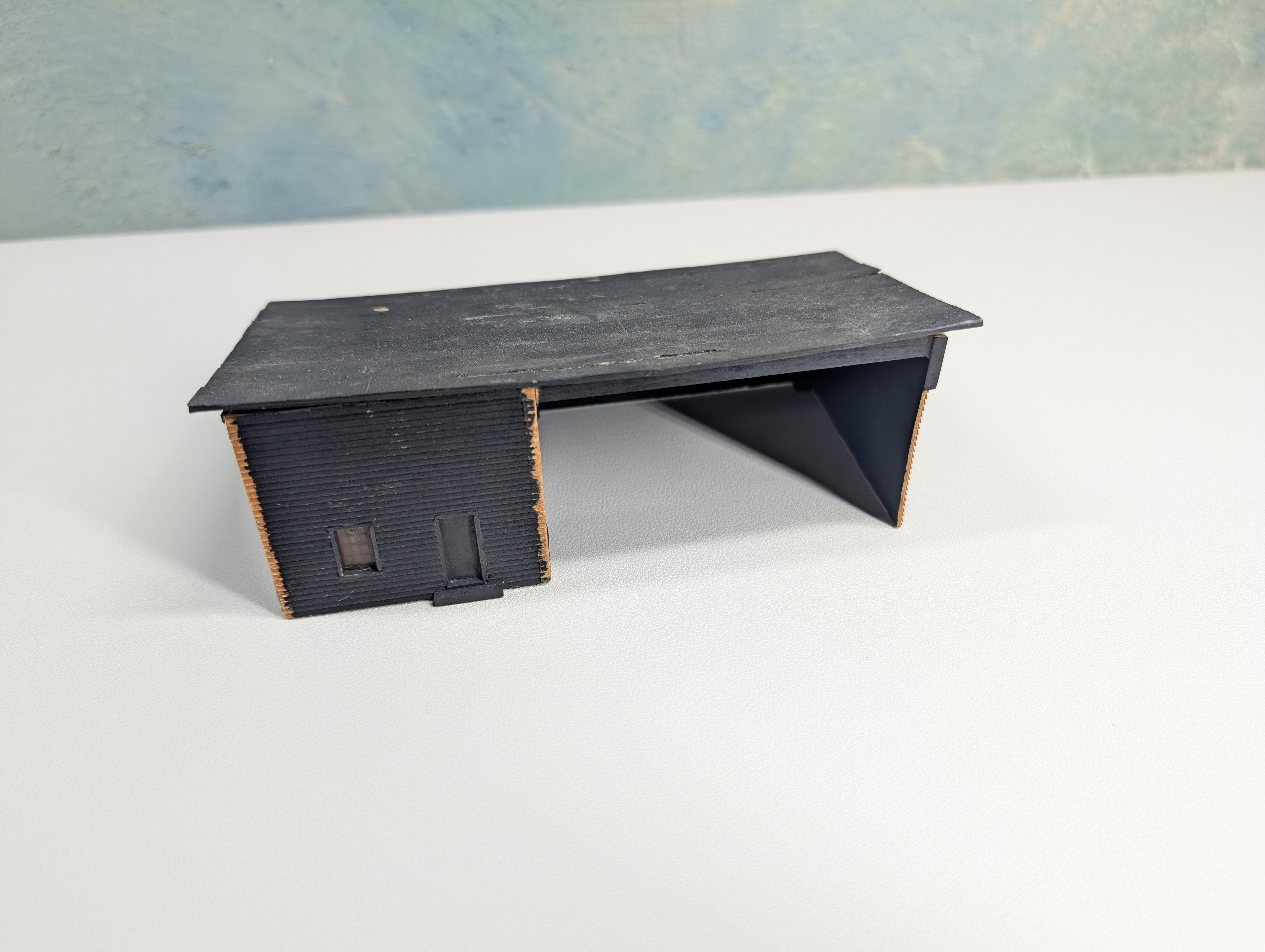 USED HO Scale Black Scratch Built Open Garage, Storage for Large Equipment