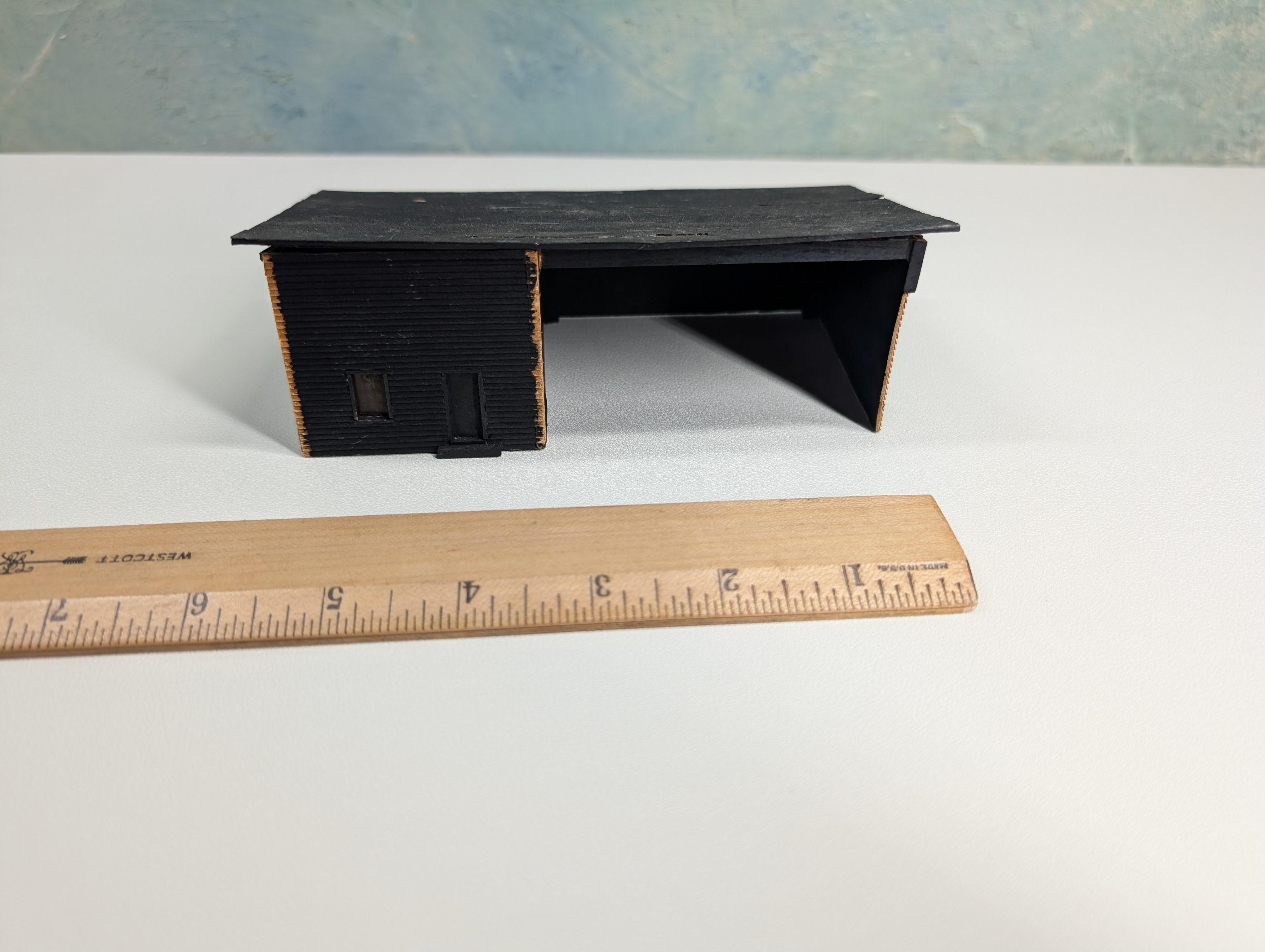 USED HO Scale Black Scratch Built Open Garage, Storage for Large Equipment