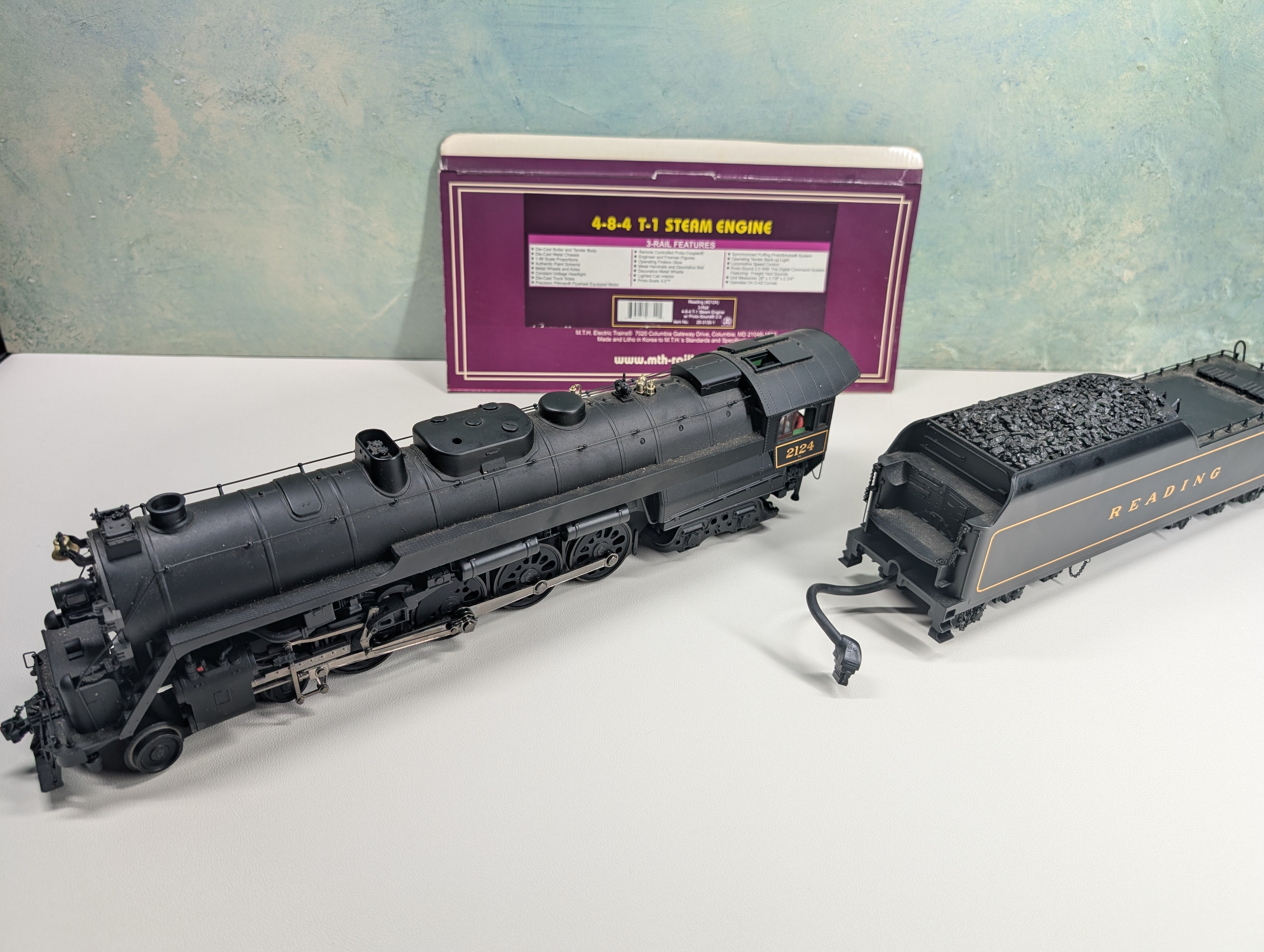 USED MTH Premier 20-3130-1 O 4-8-4 T-1 Steam Engine Reading #2124 3 Rail Proto-Sound 2.0, Tested