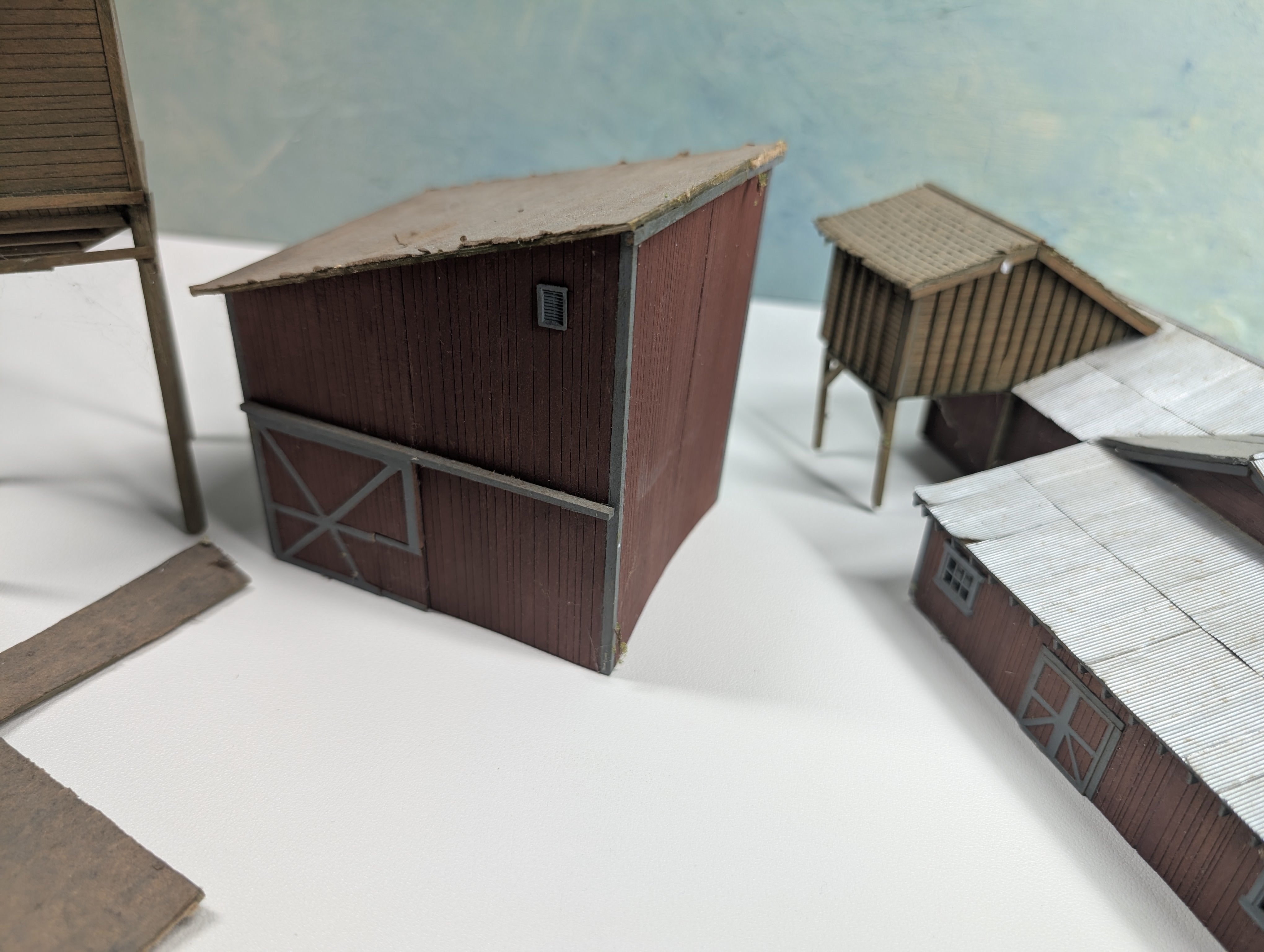 USED HO Scale Lot of Scratch Built Buildings, Barn, Tower, Scratch Built Structures