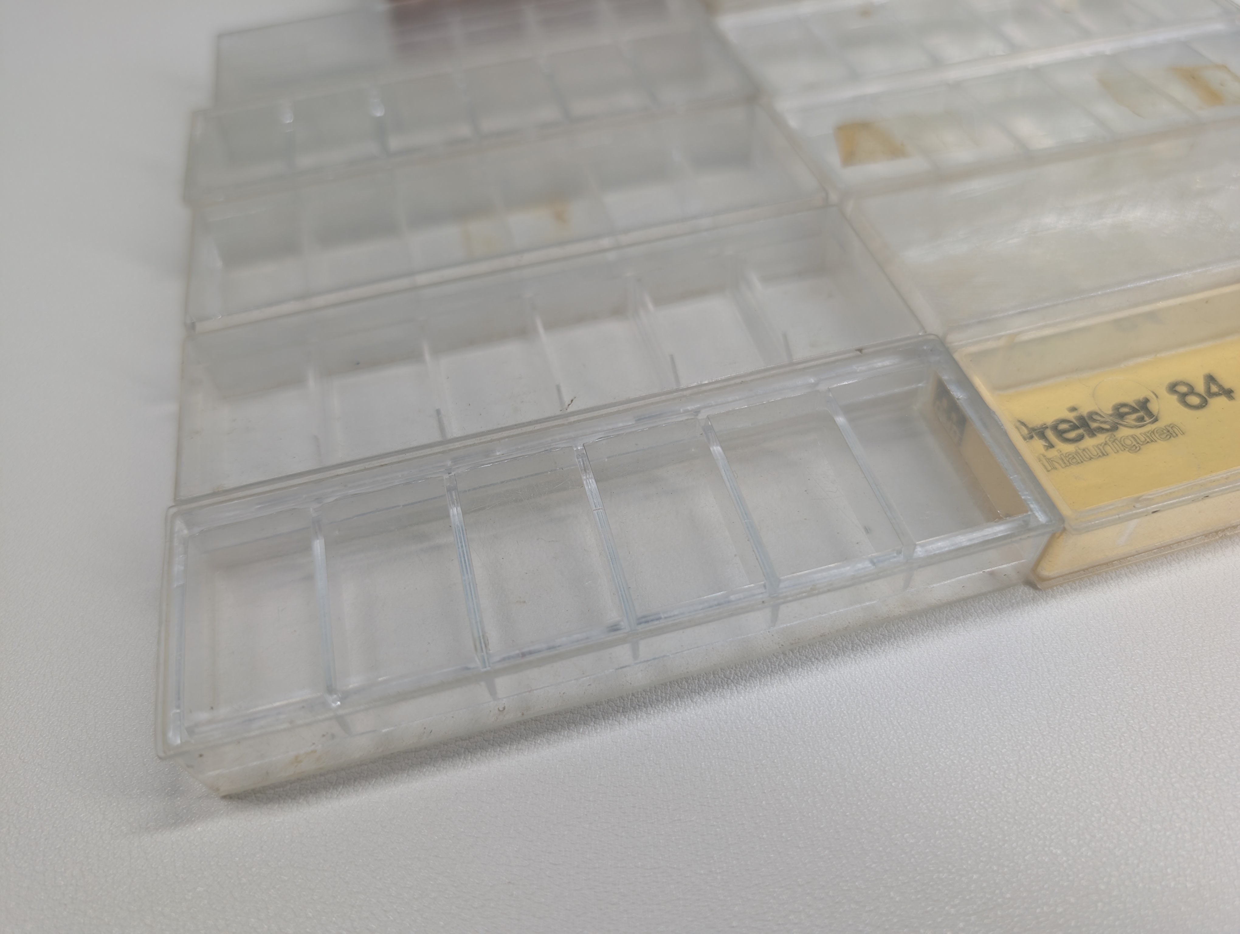 USED HO Scale Empty Plastic Train Boxes for Storage (11 pcs)