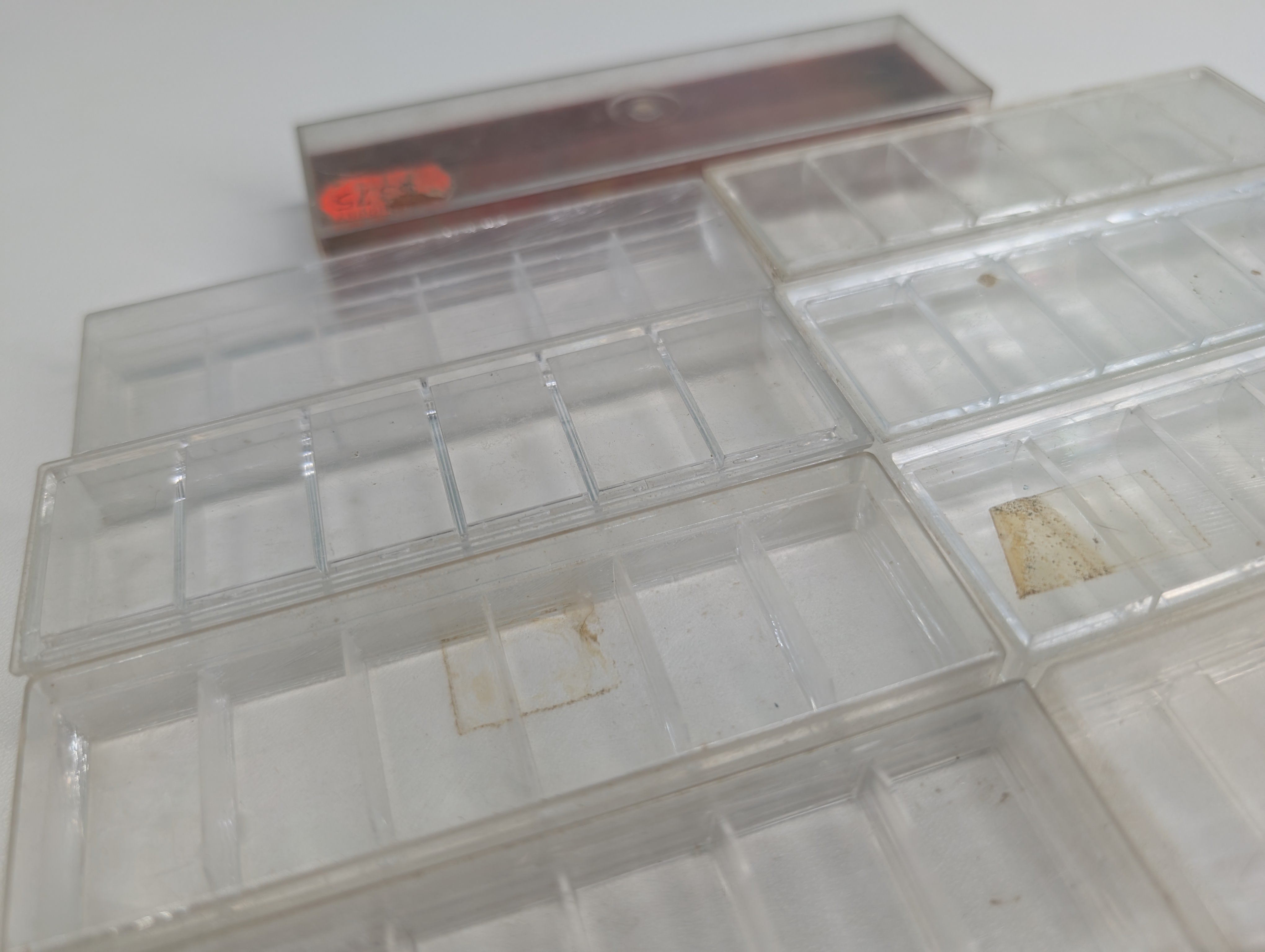 USED HO Scale Empty Plastic Train Boxes for Storage (11 pcs)