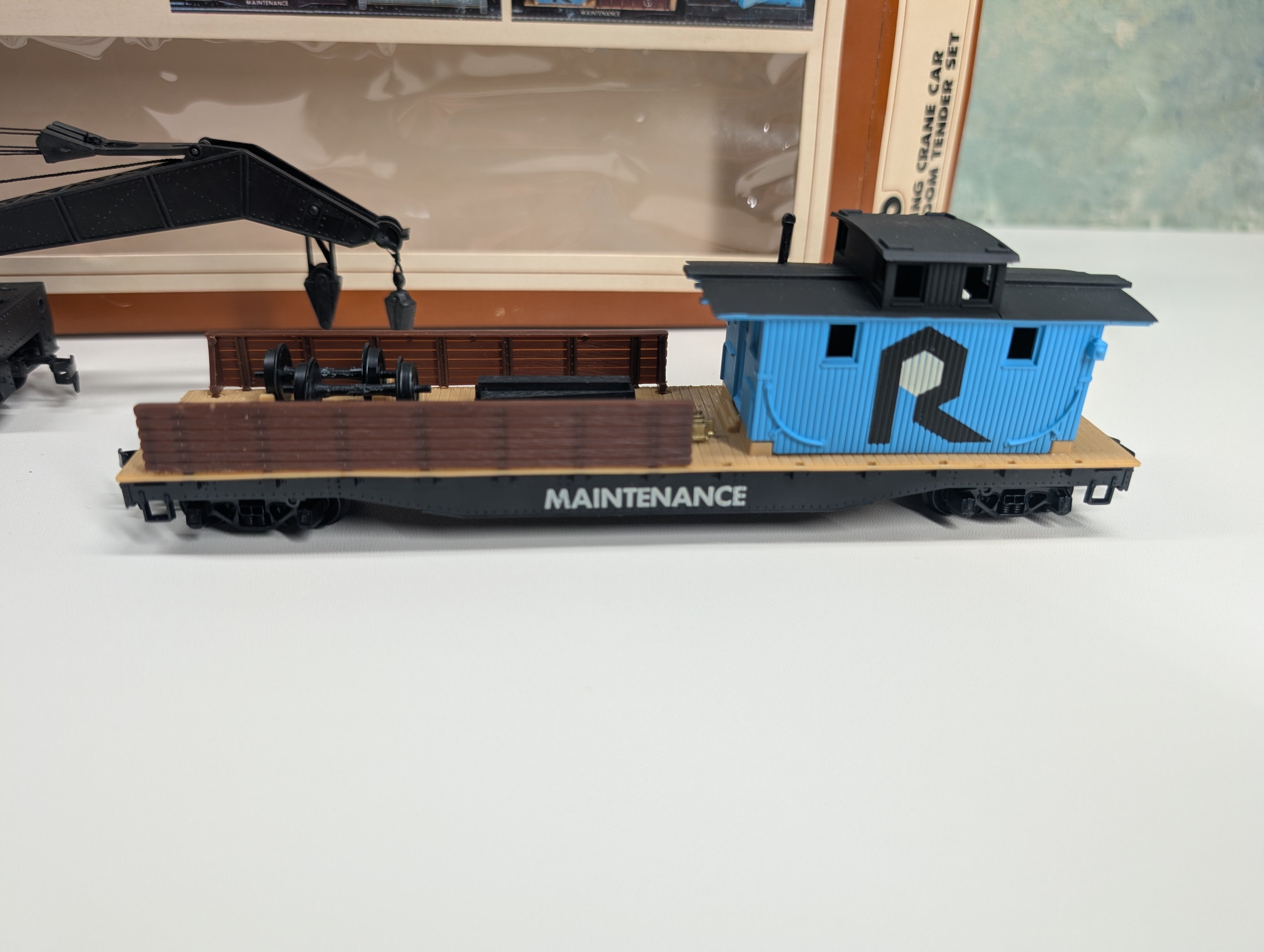 USED Tyco 865 HO Scale Operating Crane Car w/ Boom Tender Set Rock Island