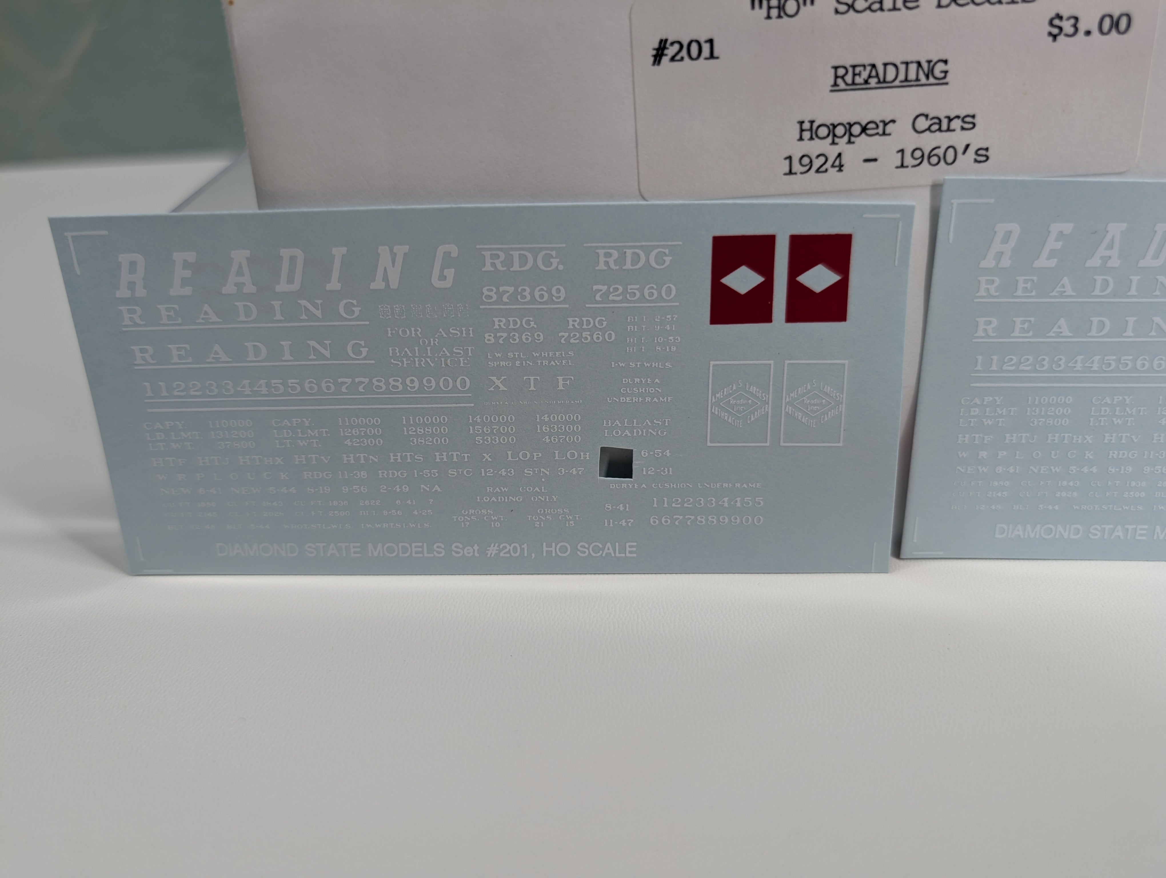 John Hall Decals 201 HO Scale Reading Hopper Decals 1924-60s