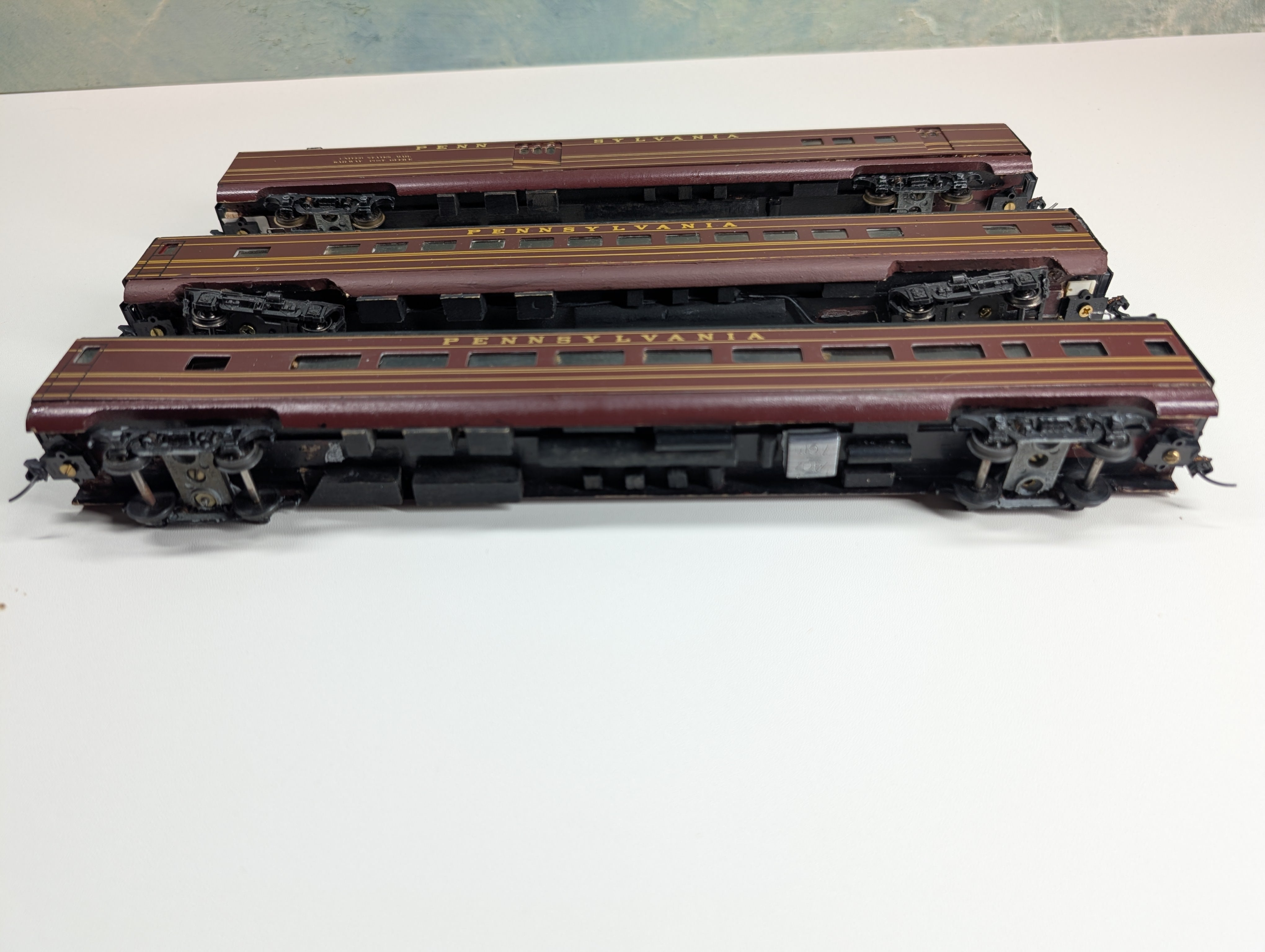 USED American Beauty HO Scale Lot of Wooden Kit Built Passenger Cars Pennsylvania (4 pcs)