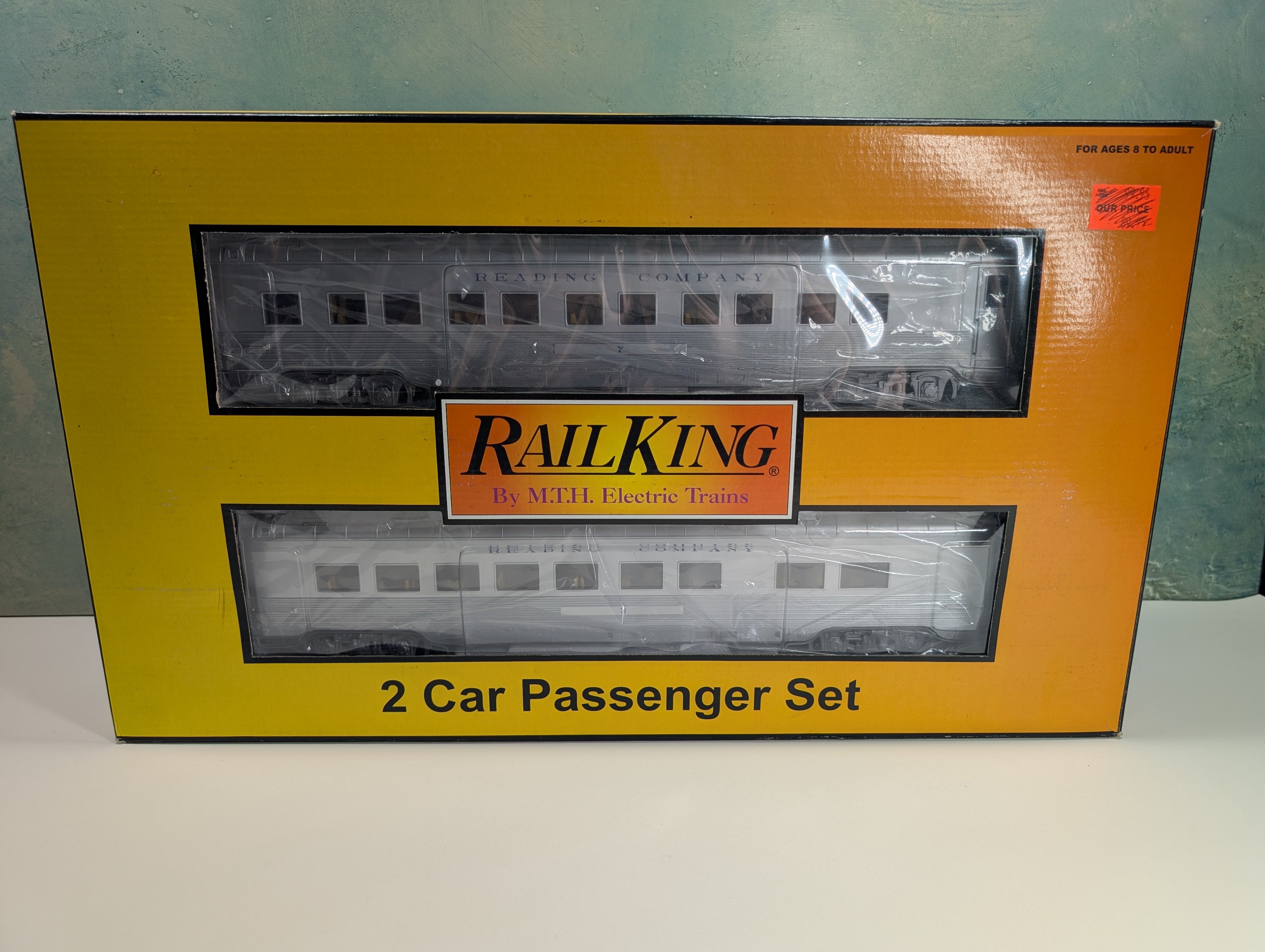 USED MTH Rail King 30-67281 O 60' Streamlined Sleeper/Diner Passenger Set Reading #Road #7 & #3