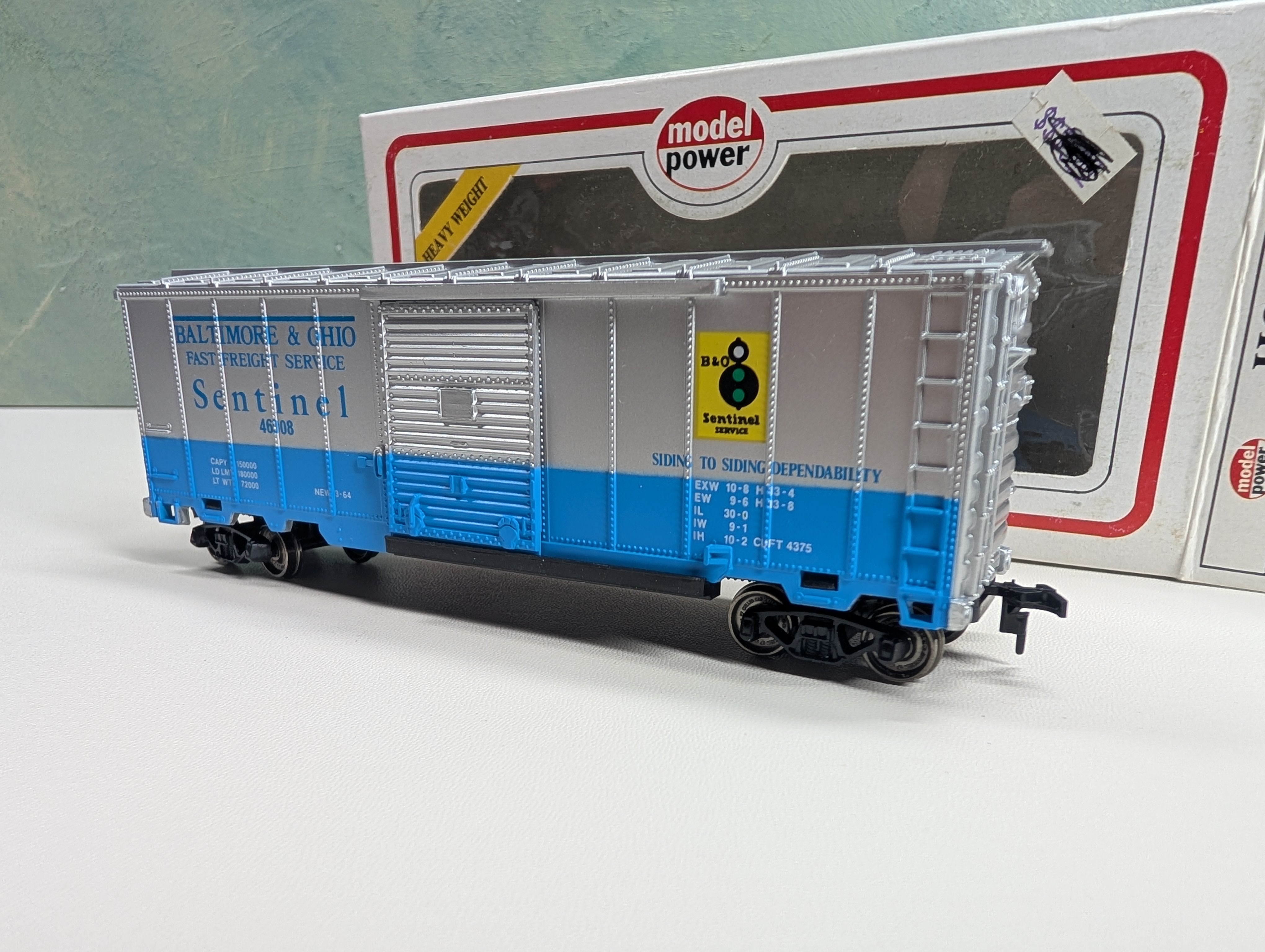 USED Model Power HO Scale 40' Box Car Baltimore and Ohio Sentinel #46008 Metal Wheels
