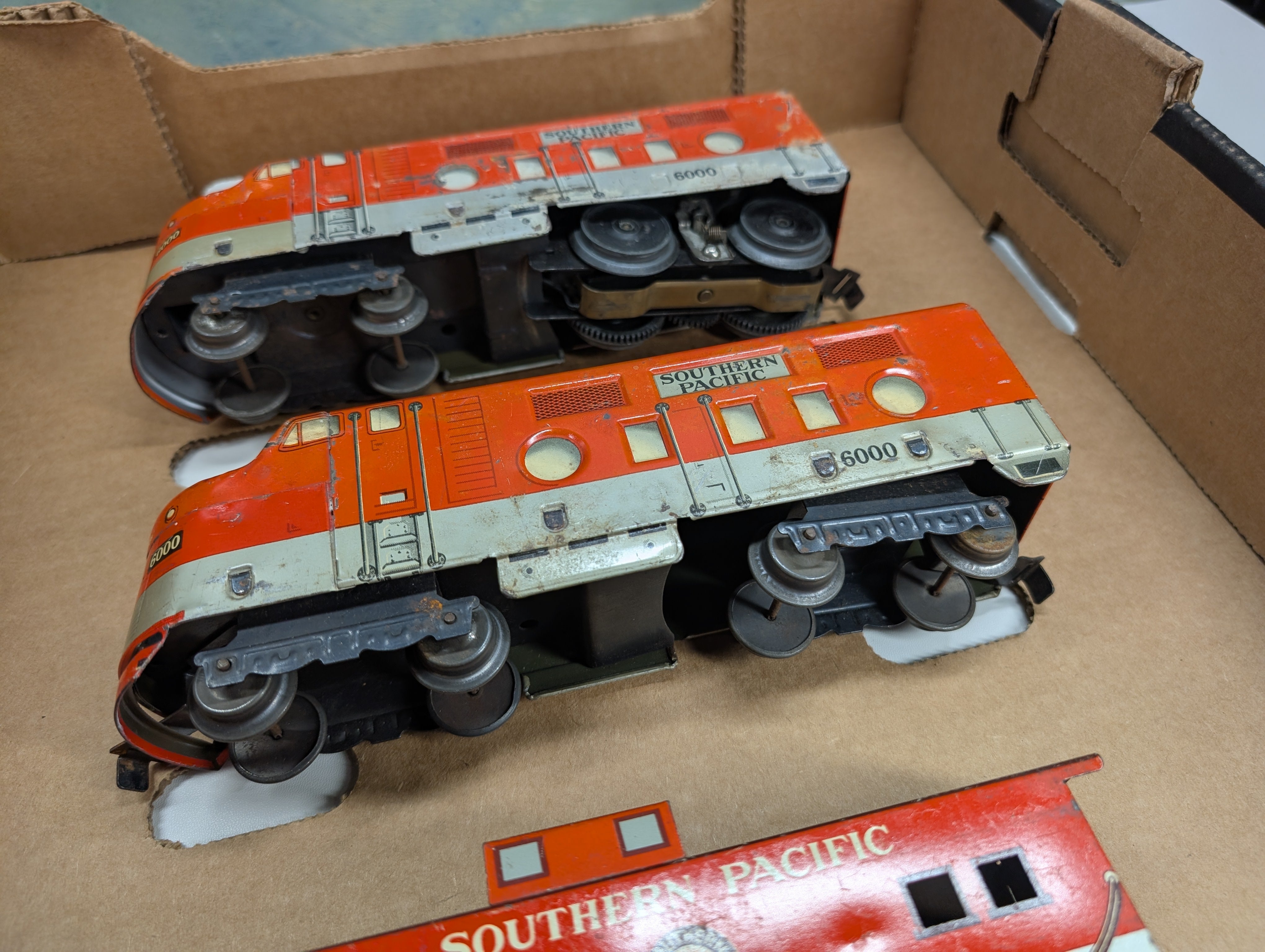 USED Marx O Powered & Unpowered Diesel Locomotives, Caboose & Gondola Southern Pacific 6000, 1235, Wabash 80982 Vintage
