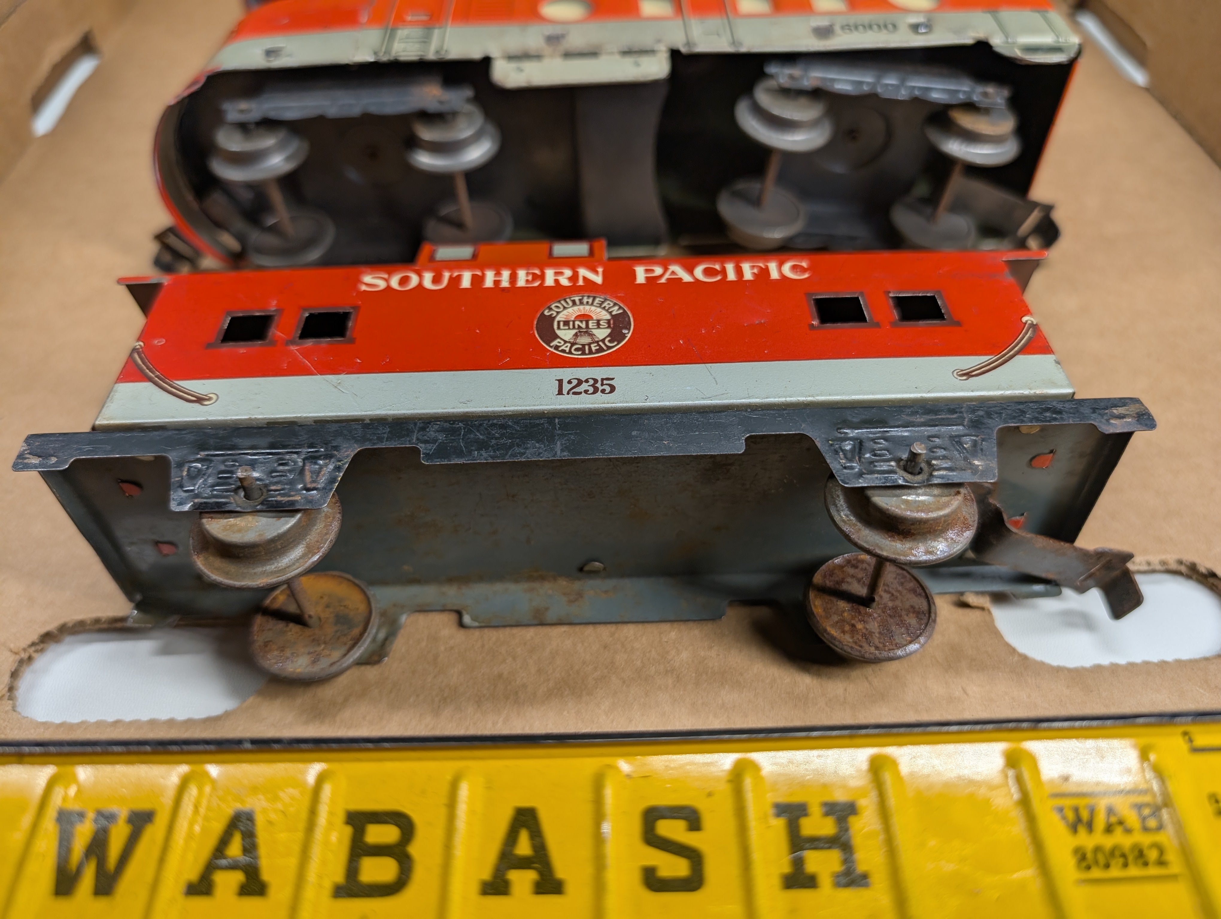 USED Marx O Powered & Unpowered Diesel Locomotives, Caboose & Gondola Southern Pacific 6000, 1235, Wabash 80982 Vintage