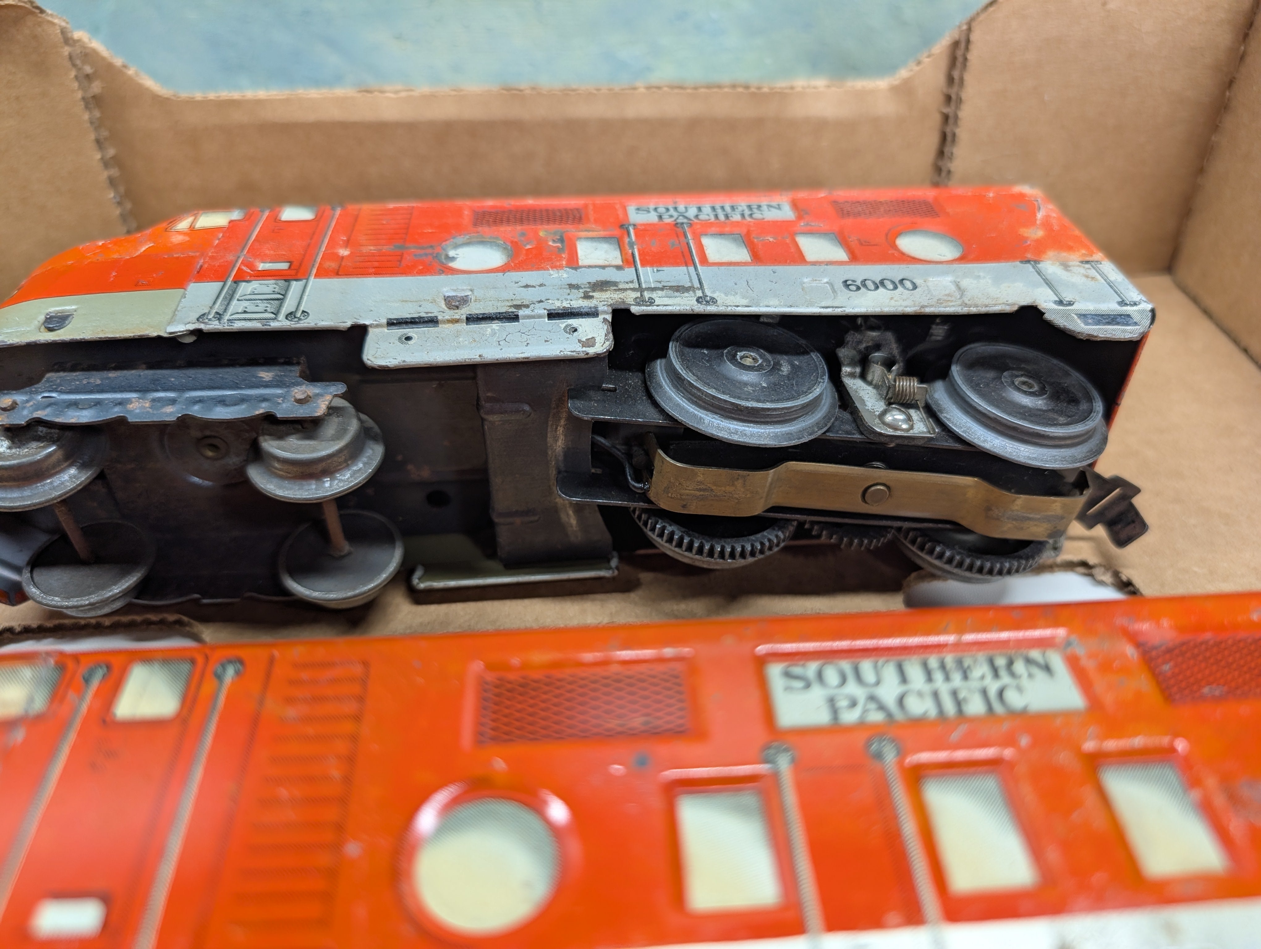 USED Marx O Powered & Unpowered Diesel Locomotives, Caboose & Gondola Southern Pacific 6000, 1235, Wabash 80982 Vintage