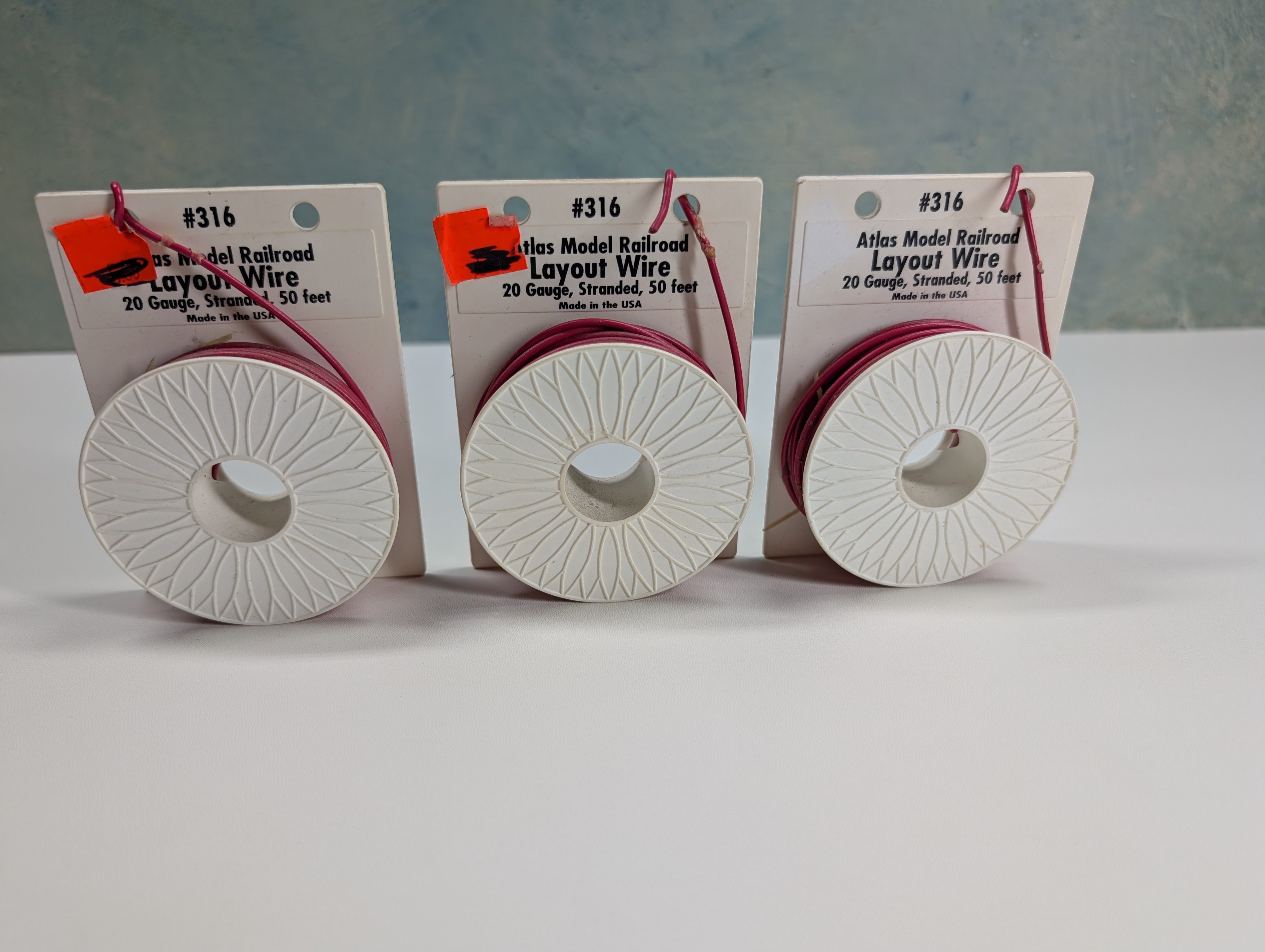 Atlas 316 Multi Scale Lot of Red Layout Wire, 20 Gauge, 3 Spools