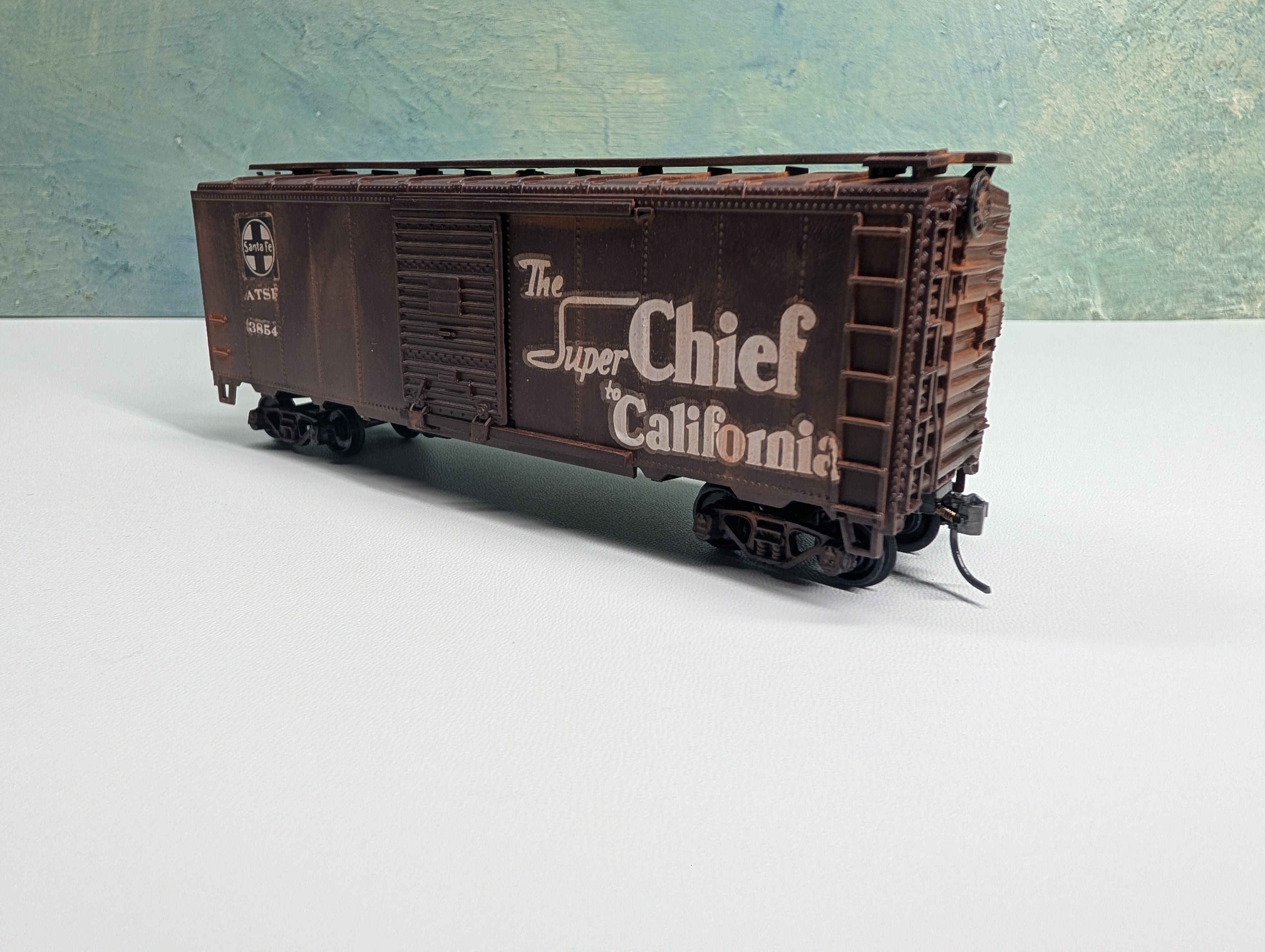USED Athearn HO Scale 40' Box Car Santa Fe ATSF #3854 Weathered, Decal