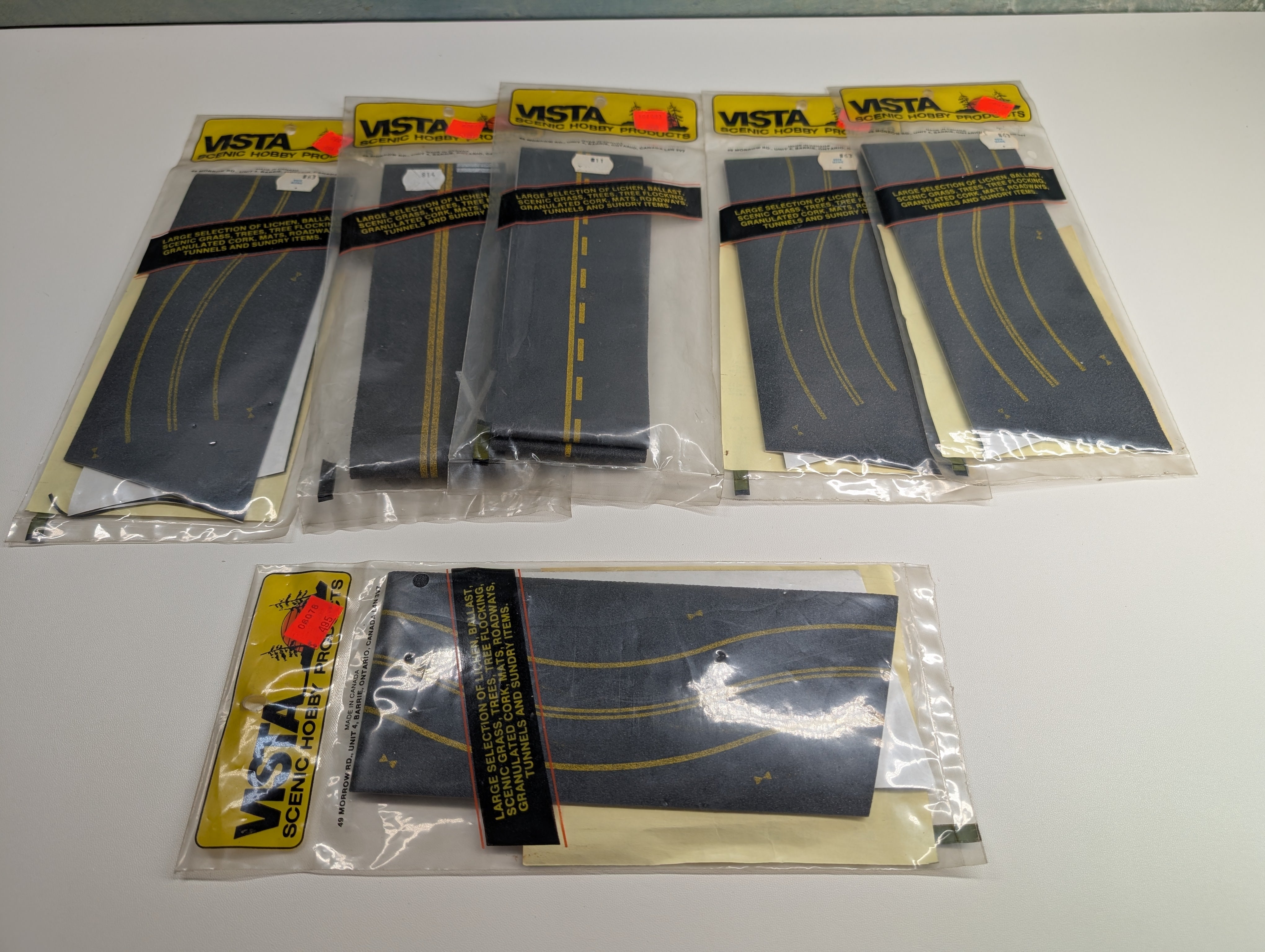 Vista Scenic Hobby Products HO Scale Lot of Black Roadway Packs with Yellow Lines, Markings (6 pcs)