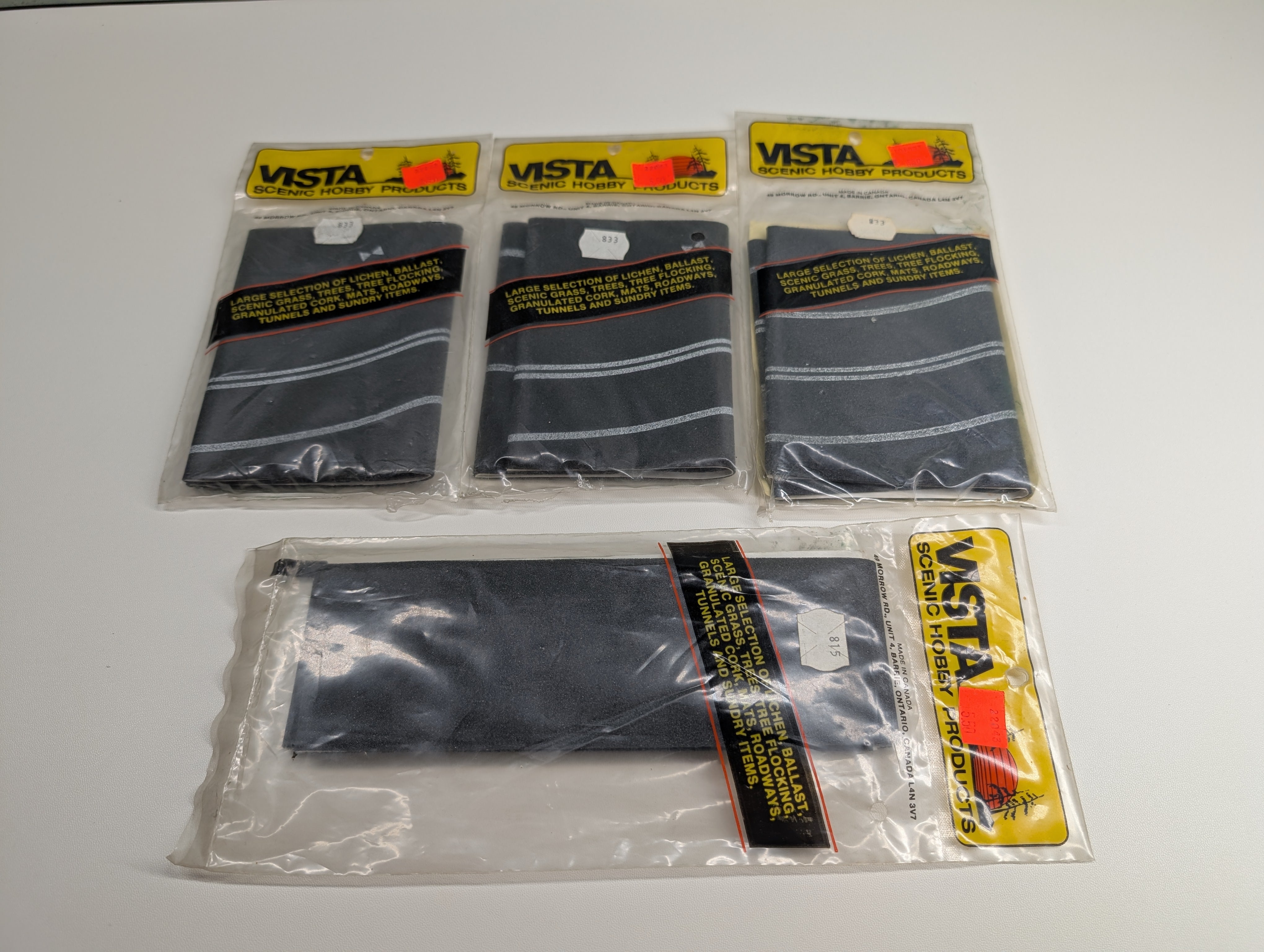 Vista Scenic Hobby Products HO Scale Lot of Black Roadway Packs with White Lines, Markings (4 pcs)