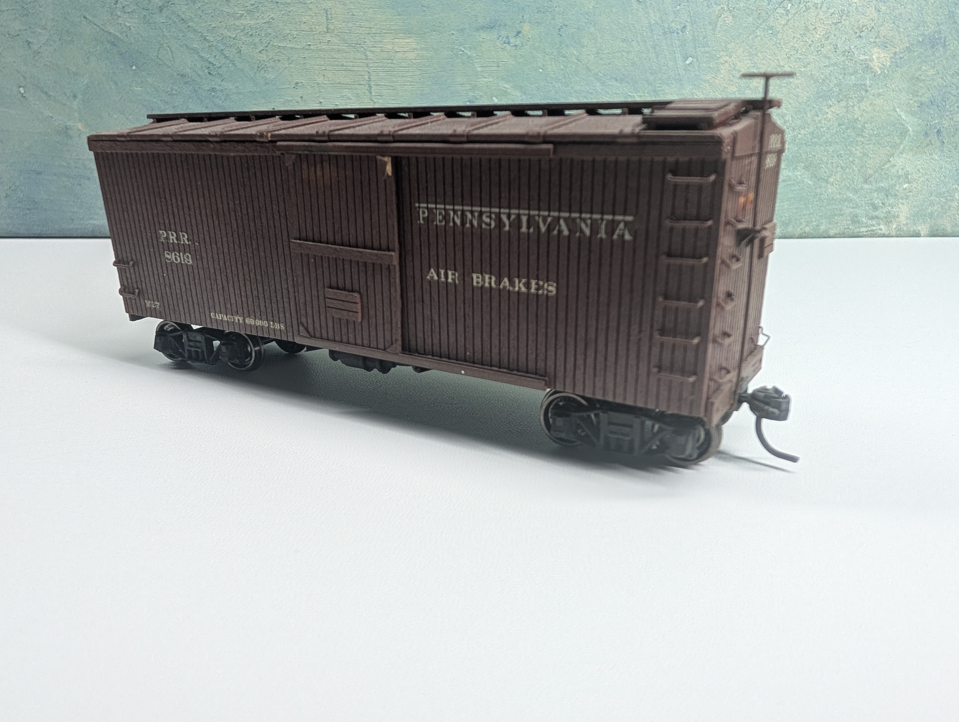 USED HO Scale Real Wood Wooden Box Car Pennsylvania PRR #8619 Metal Wheels, Weathered
