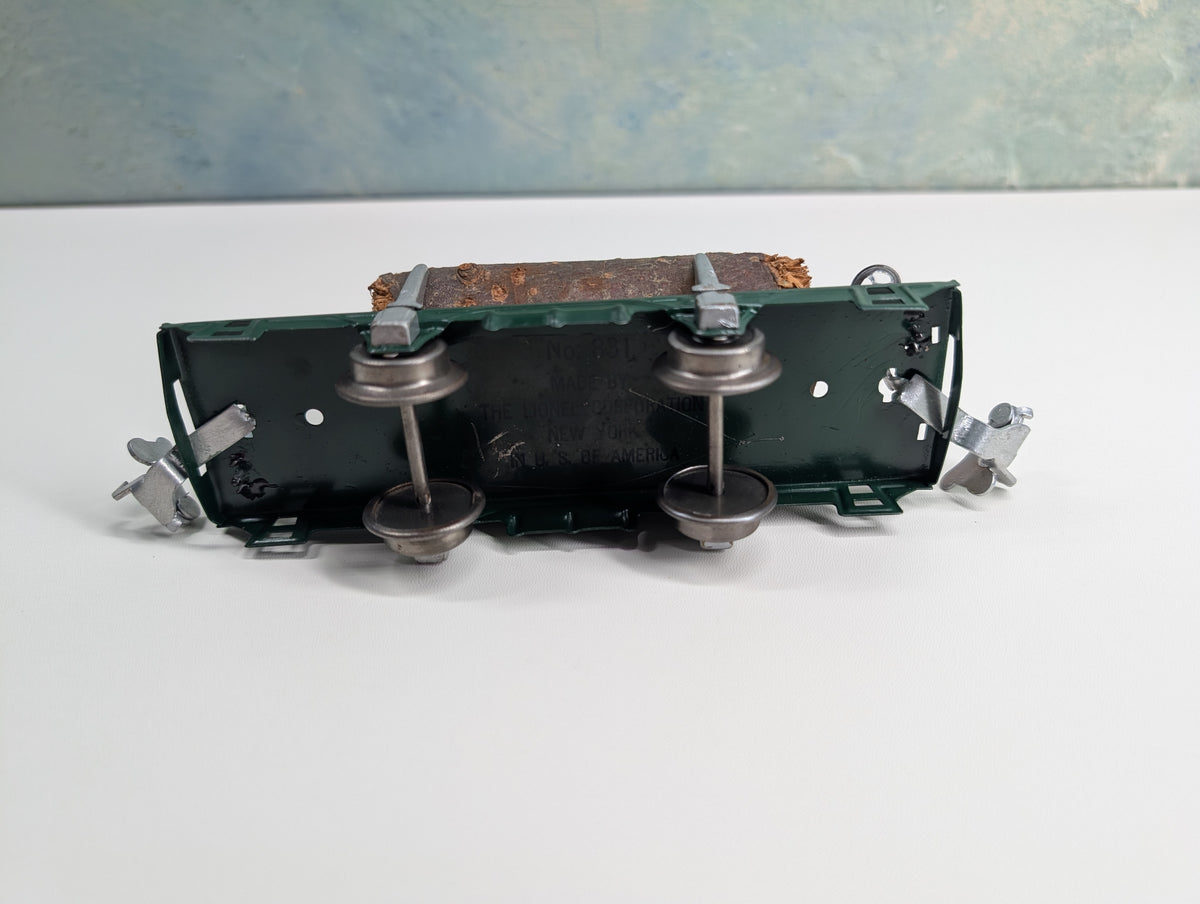 USED Lionel 831 O Flat Cart w/ Lumber Load, Tin Green