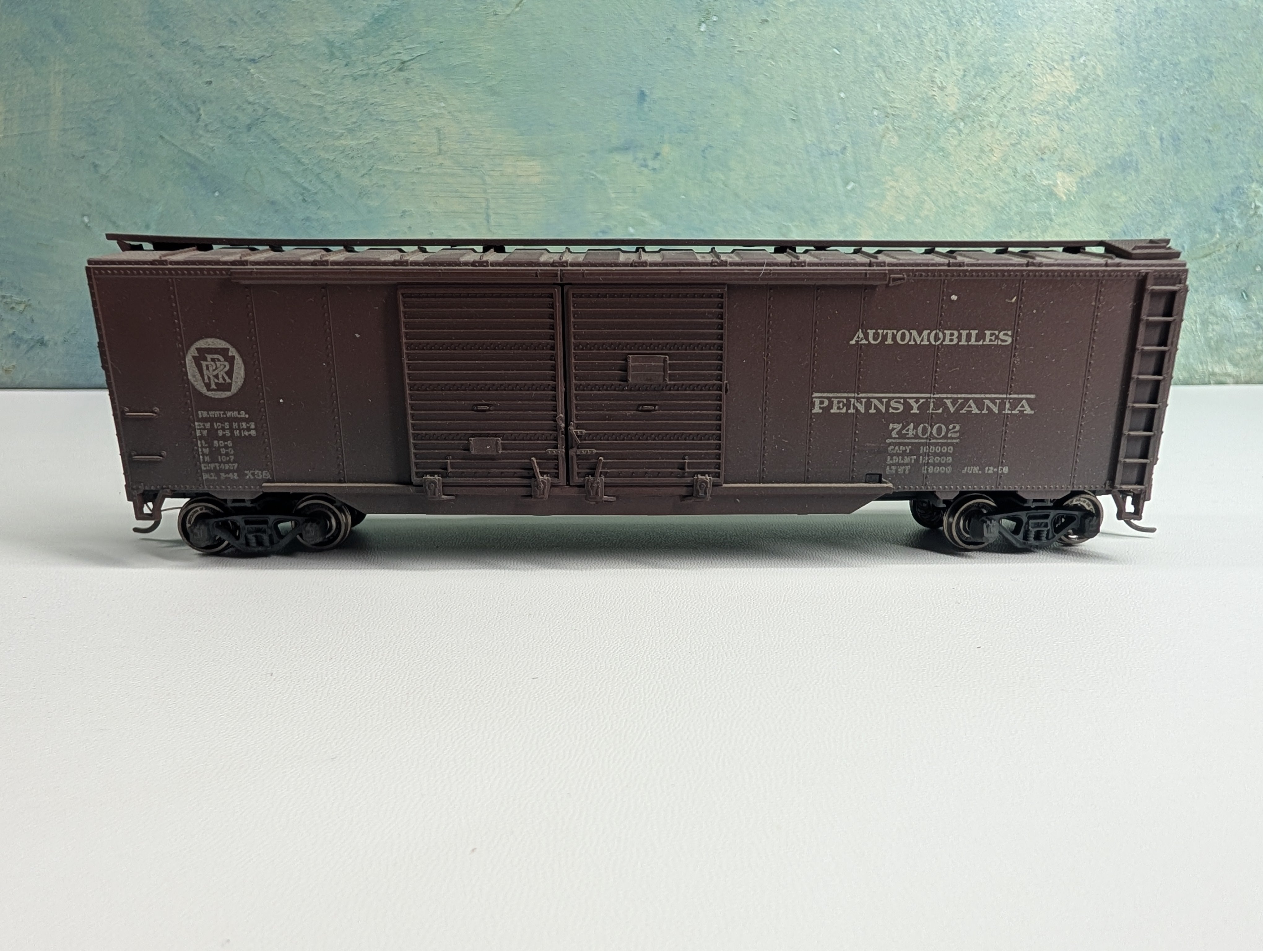 USED Athearn HO Scale 50' DD Box Car Pennsylvania PRR #74002 Metal Wheels, Weathered