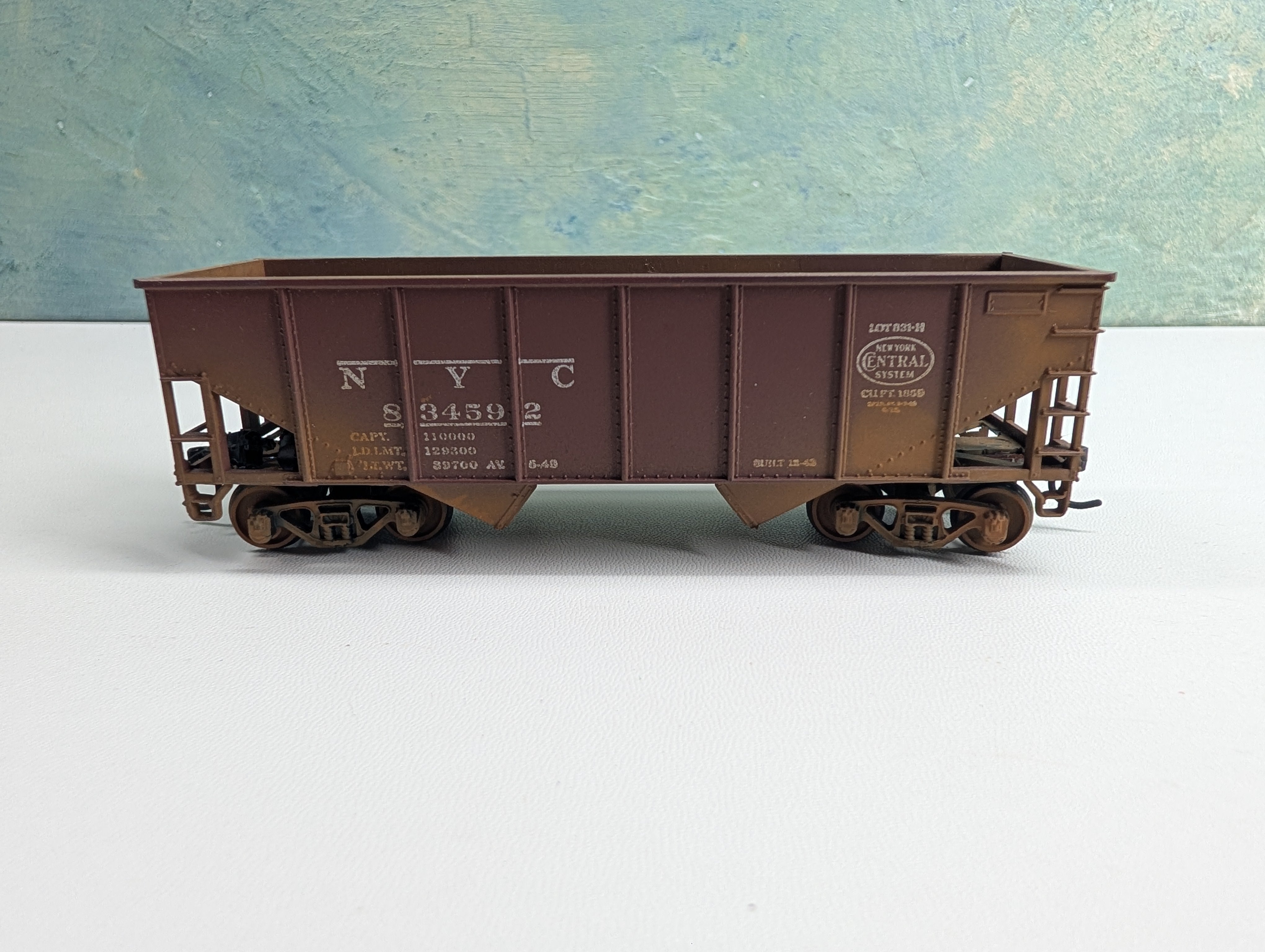 USED Athearn HO Scale 2 Bay Rib Side Hopper New York Central NYC #834592 Weathered