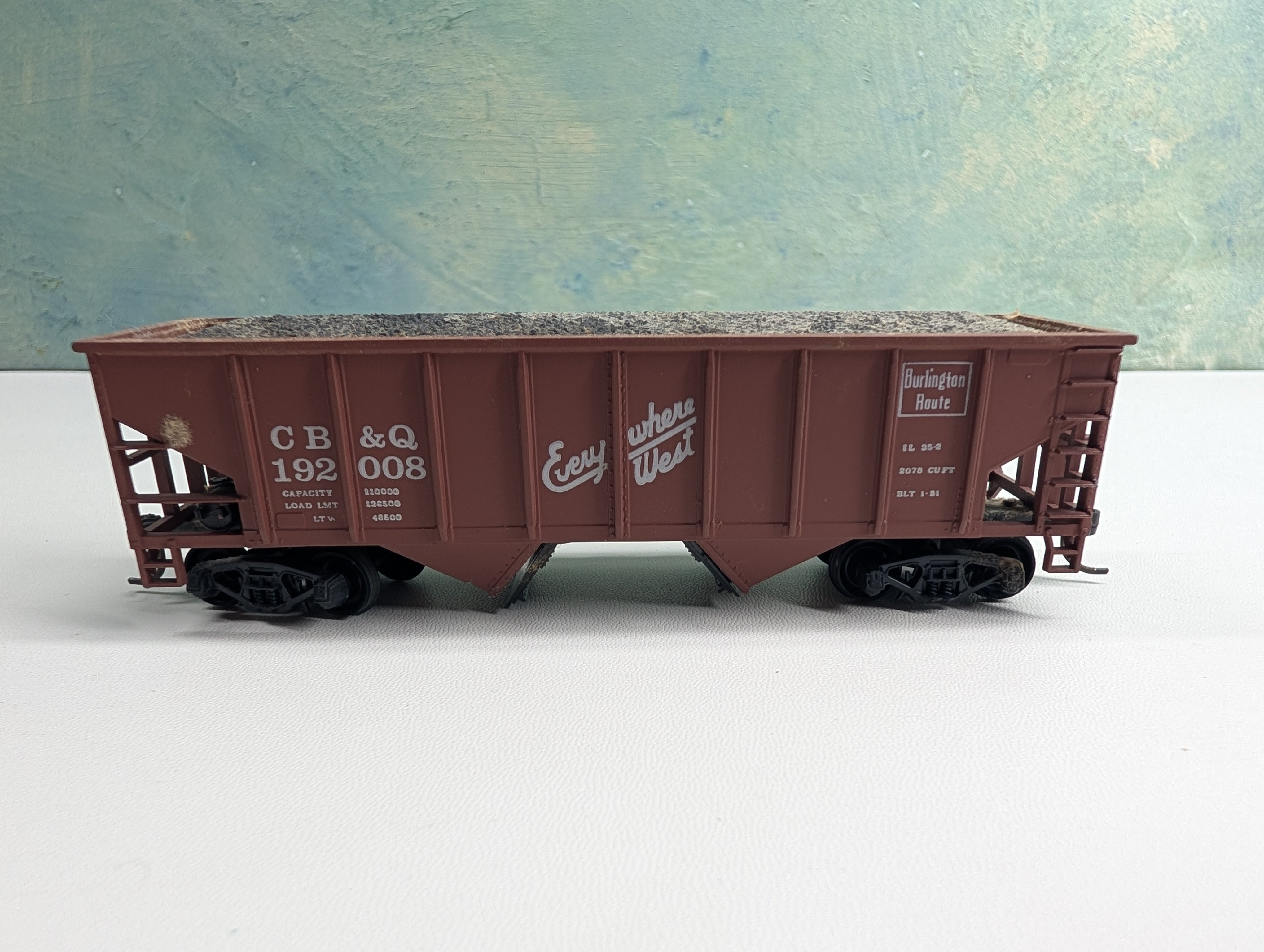 USED TRAIN MINIATURE HO Scale 36' Ribbed Hopper Burlington CB&Q #192008