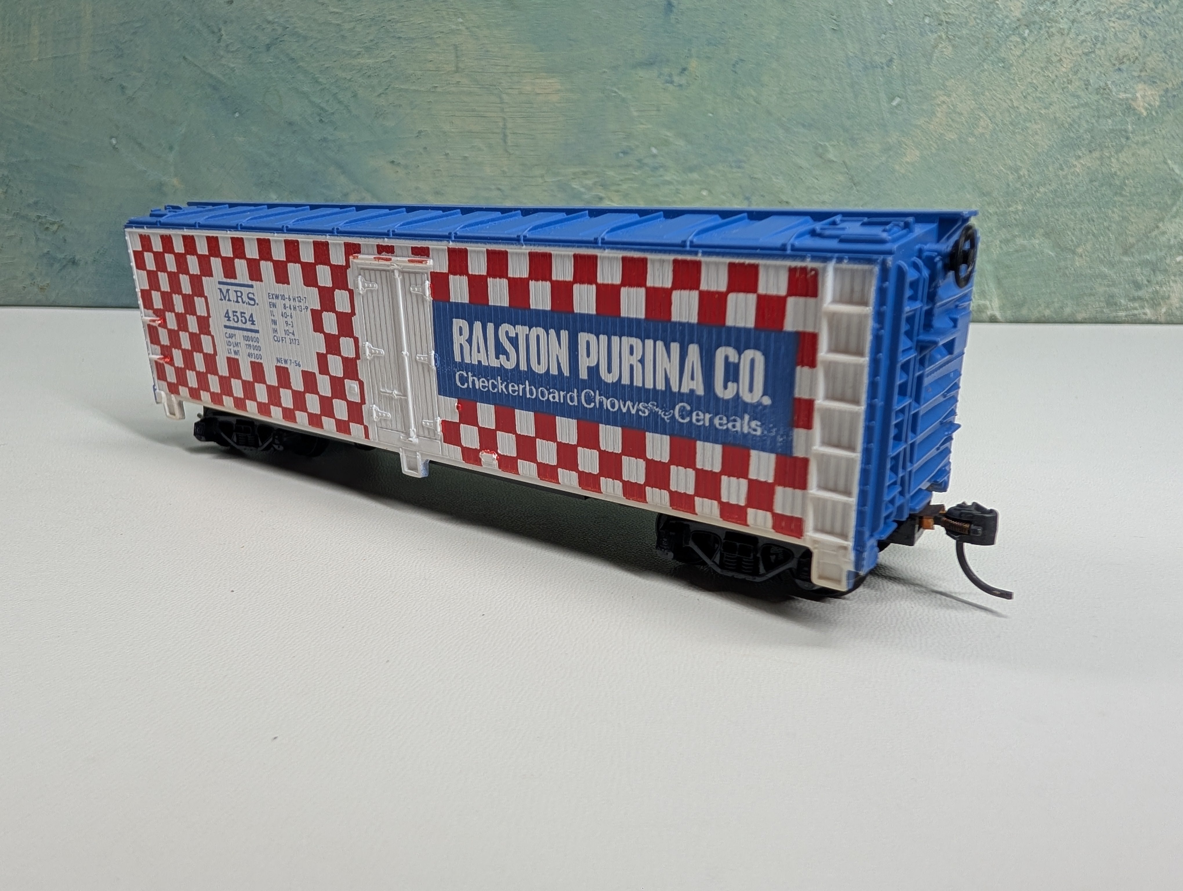 USED Tyco HO Scale 40' Wooden Reefer Box Car Purina MRS #4554